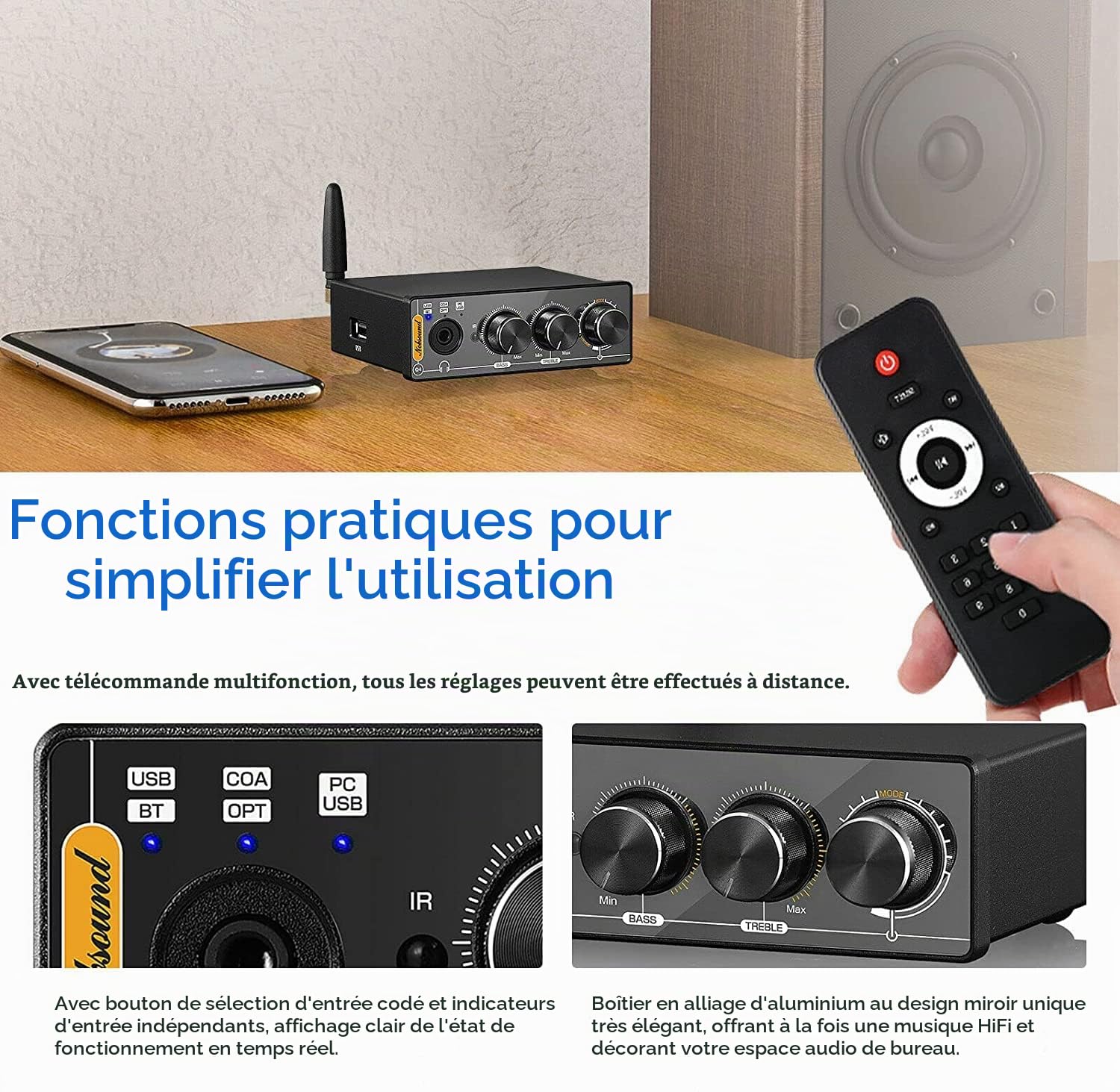 [Dernière version] Nobsound Q4 Mini Bluetooth 5.0 Récepteur stéréo USB DAC Convertisseur numérique-analogique Lecteur de musique
