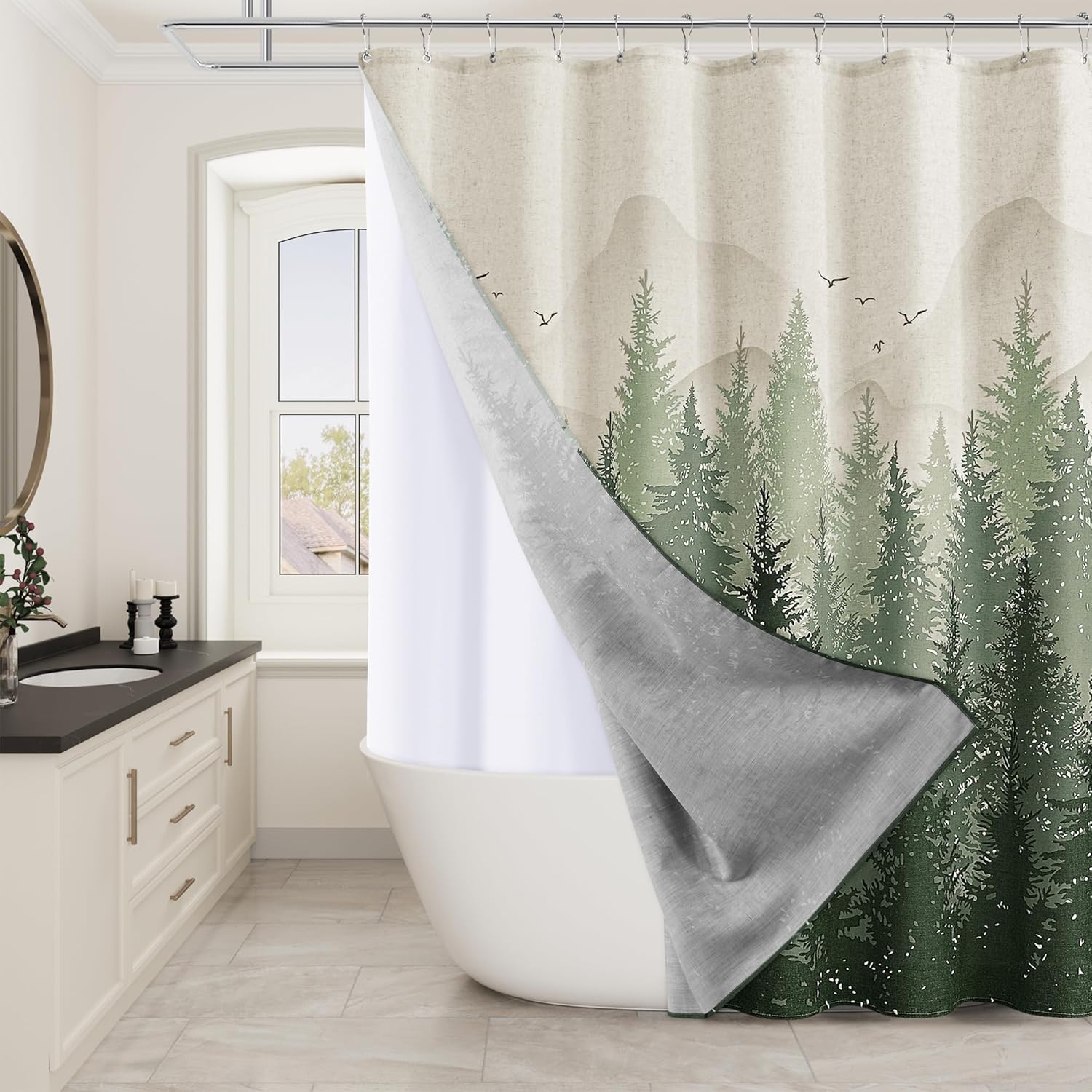 Hokibero Green Linen Liner Shower Curtains for Bathroom Curtain Modern Boho Decor Forest Pattern Shower Curtain with Heavy Duty Water Repellent Rustic Bath Decor for Bathtubs Hotels 72×72 Hokibero Green Linen Liner Shower Curtains for Bathroom Curtain Modern Boho Decor Forest Pattern Shower Curtain with Heavy Duty Water Repellent Rustic Bath Decor for Bathtubs Hotels 72×72