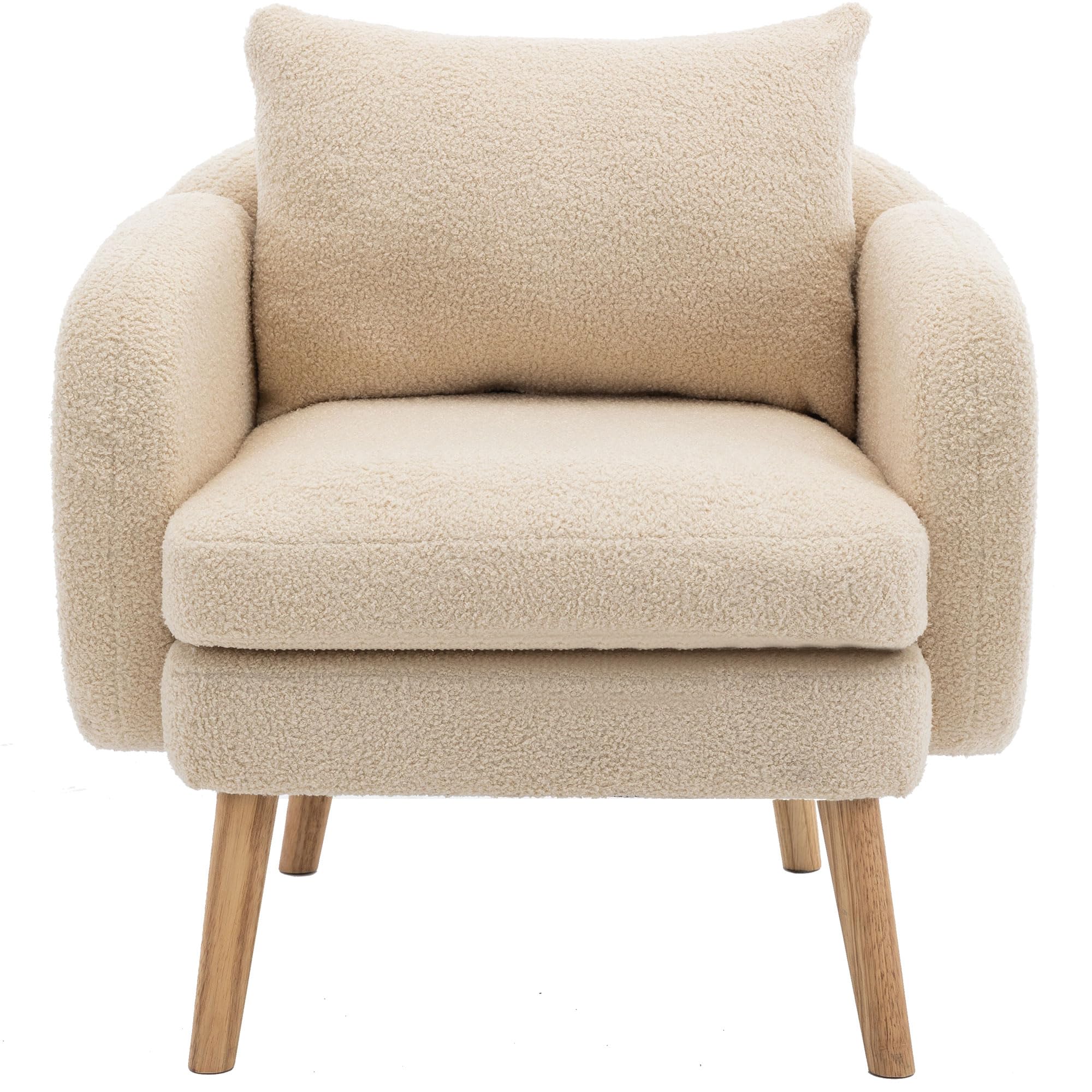 Wyibwy Poltrona moderna e semplice in velluto teddy con cuscino, poltrona con cuscino extra spesso, poltrona per divano singolo, poltrona imbottita, sedia per il tempo libero (Rosa