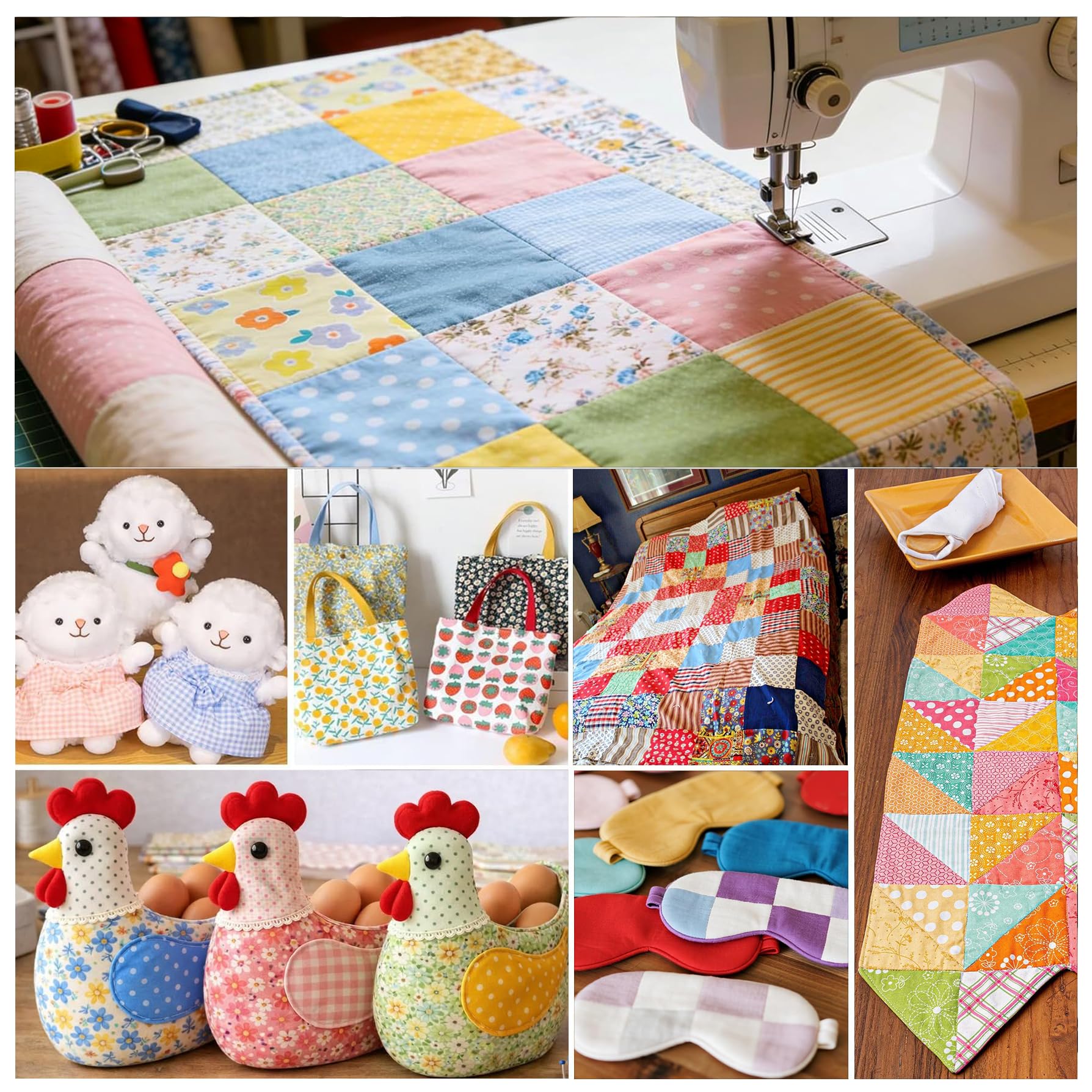 7 Pcs Blue Cotton Fabric Squares, 9.8 x 9.8 Inch (25 x 25 cm), Precut Quilting Fabric Bundles for Patchwork, Floral Craft Fabric for DIY Sewing, Scrapbooking, Dolls and Pillowcases - 4