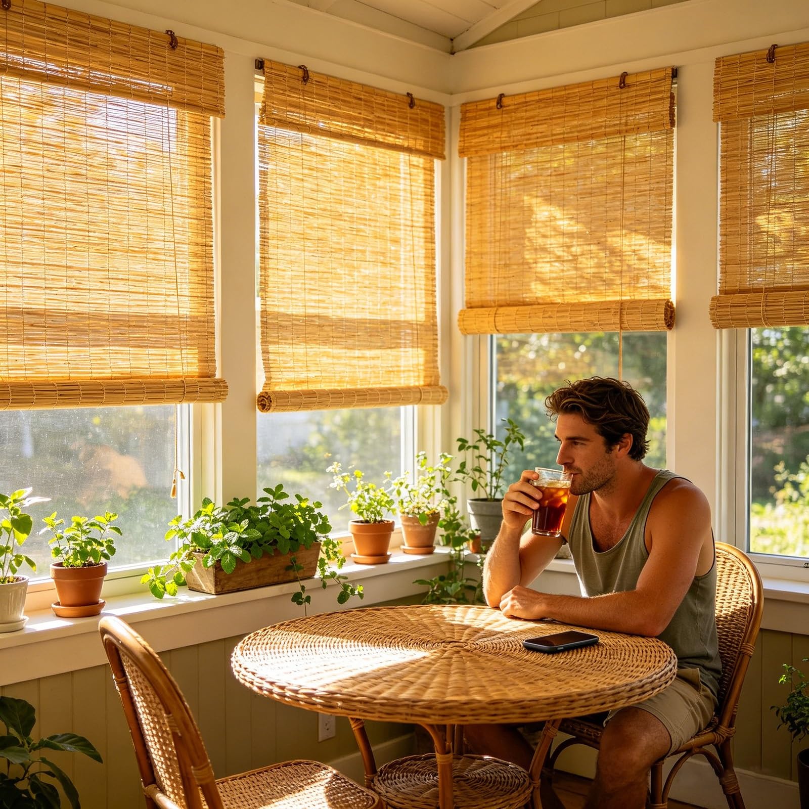 Tenda a Rullo in Canna Naturale, Cannucciato per Esterno e Interno, Tapparella in bambù 70% Oscurante, Protezione Privacy per Balcone e Giardino, Impermeabile(100L x 160A cm)