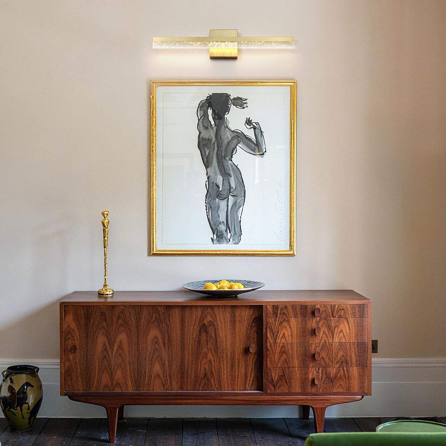 24 Inch Gold Bathroom Vanity Light Fixtures Over Mirror, Dimmable LED Vanity Light Bar with 5 Color Temperature, Modern Linear Bathroom Lighting