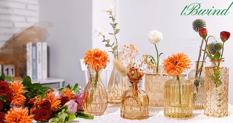 BTSD-home - Lot De 12 Petits Vases En Verre - Style Vintage Ambré - Pour Centre De Table Mariage Rustique Déco Maison - 7