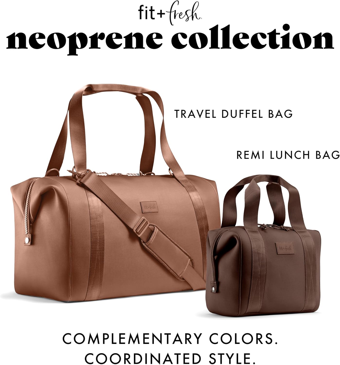Fit & Fresh Remi Neoprene Lunch Bag For Women - Meal Prep Kit with Containers & XL Ice Pack, Self Insulating Neoprene-like Material, Machine Washable Lunch Bag, Tear & Stain-Resistant, Chocolate