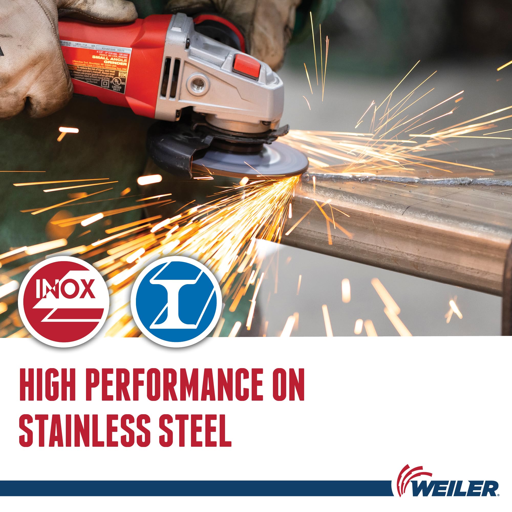 Weiler 58121 - Rueda de molienda tipo 27 de Tiger INOX de 4-1/2" x 1/4", INOX24R, 7/8" A.H. (paquete de 10)