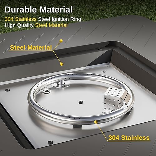 Vista 38 de EAST OAK Mesa para fogata de propano de 28 pulgadas, fogata de gas de acero de 50,000 BTU para exteriores, terraza de patio y jardín, mesa de fuego