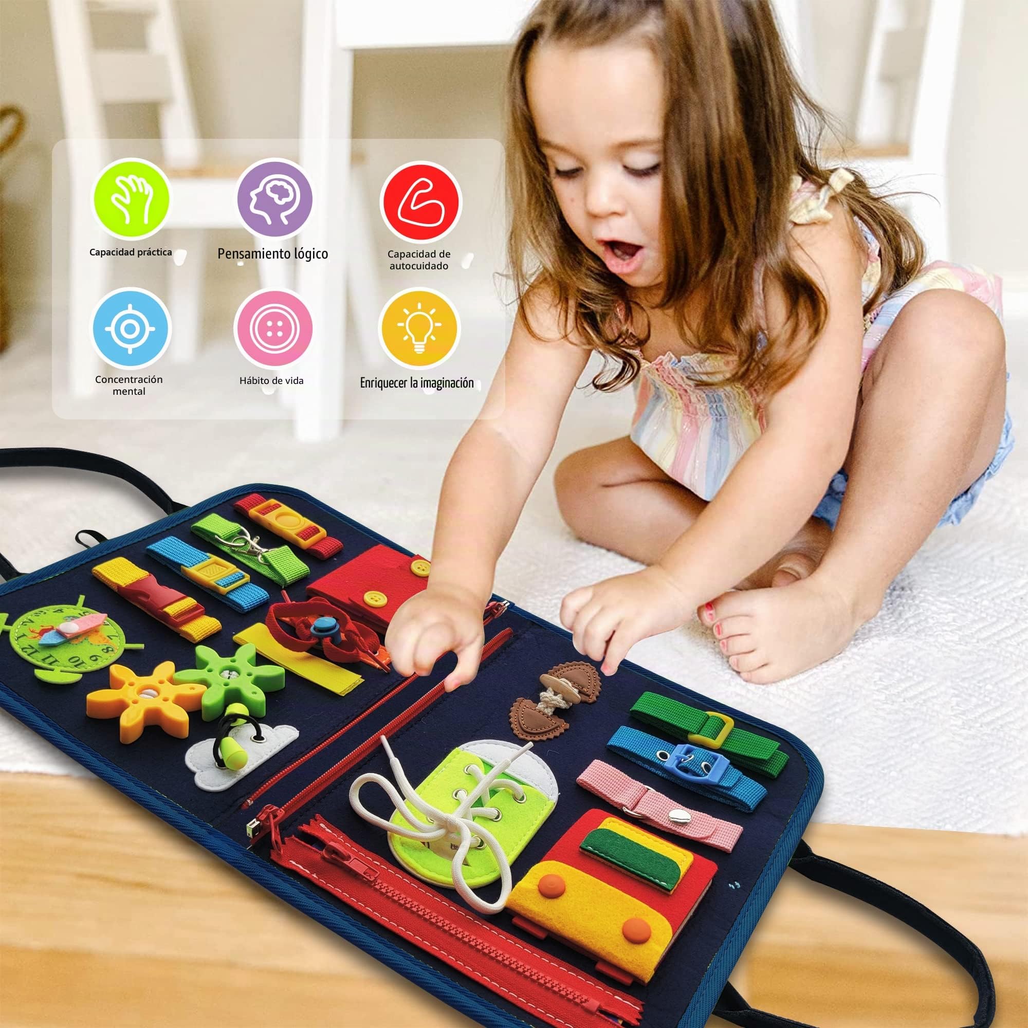 LearnToy Busy Board - Juguetes de Dinosaurio Montessori de 1 2 3 años - Juguetes sensoriales para Autismo - Juguetes de Viaje para niños - Tablero de Actividades Regalo para niños y niñas.