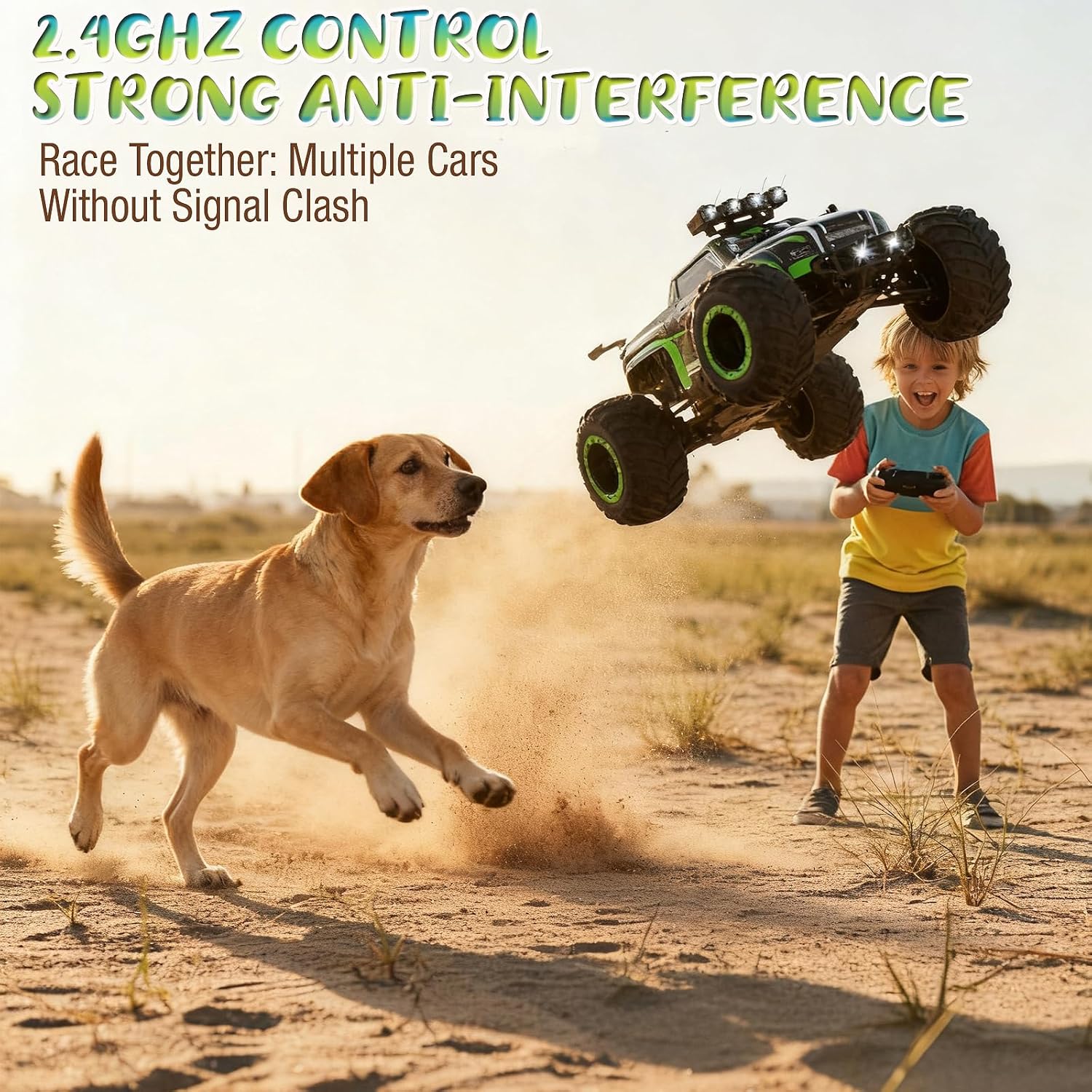 Remote Control Monster Truck for Kids: Off-Road RC Car with Headlights & Body Lights, 1:18, 20 km/h, 2WD, 2.4 GHz, All-Terrain, Rechargeable, High-Speed - Birthday for Boys Ages 4-12