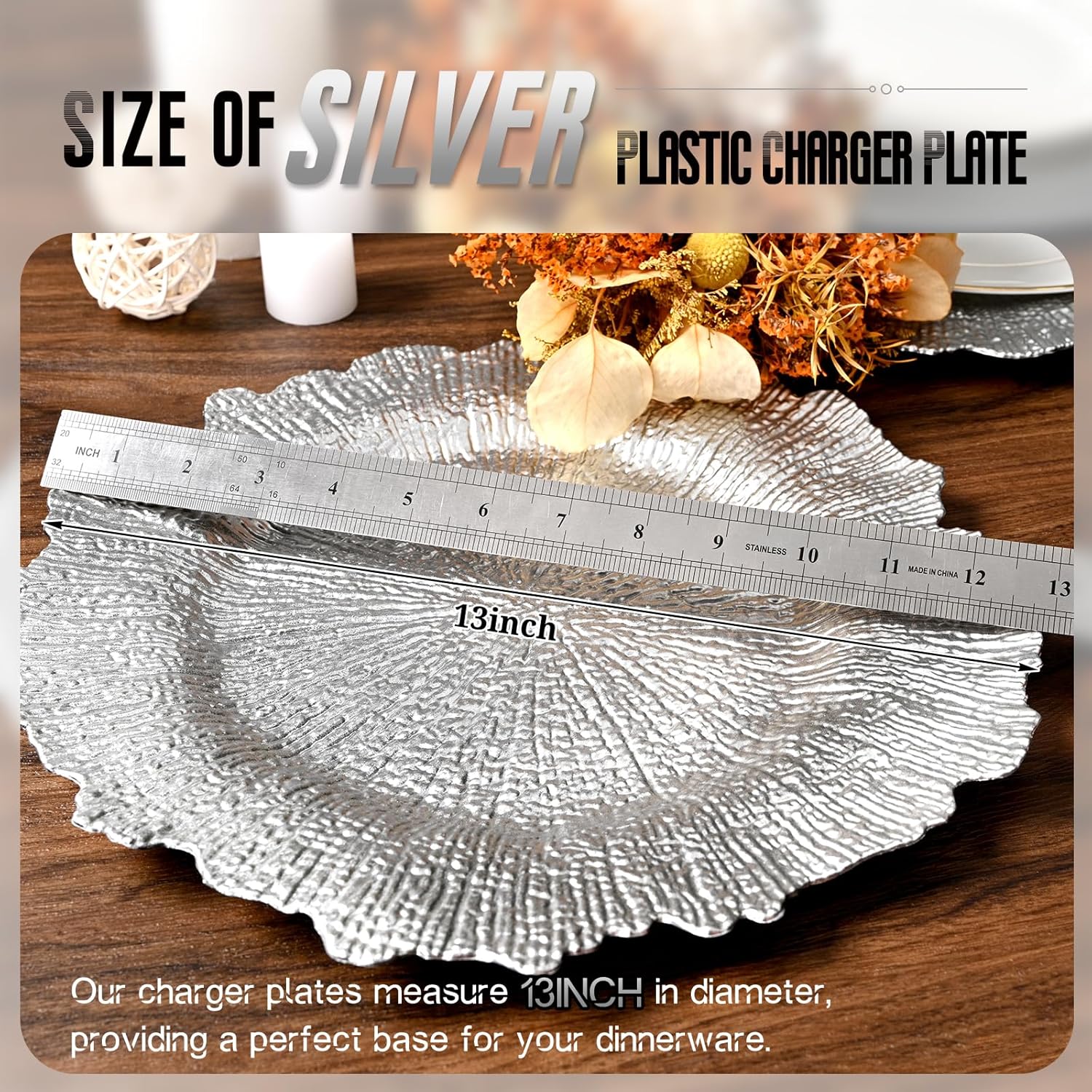 Silver 100pcs Charger Plates Bulk - 13" Elegant Silver Dinner Plates for Weddings & Events Silver 100 Pcs-13"