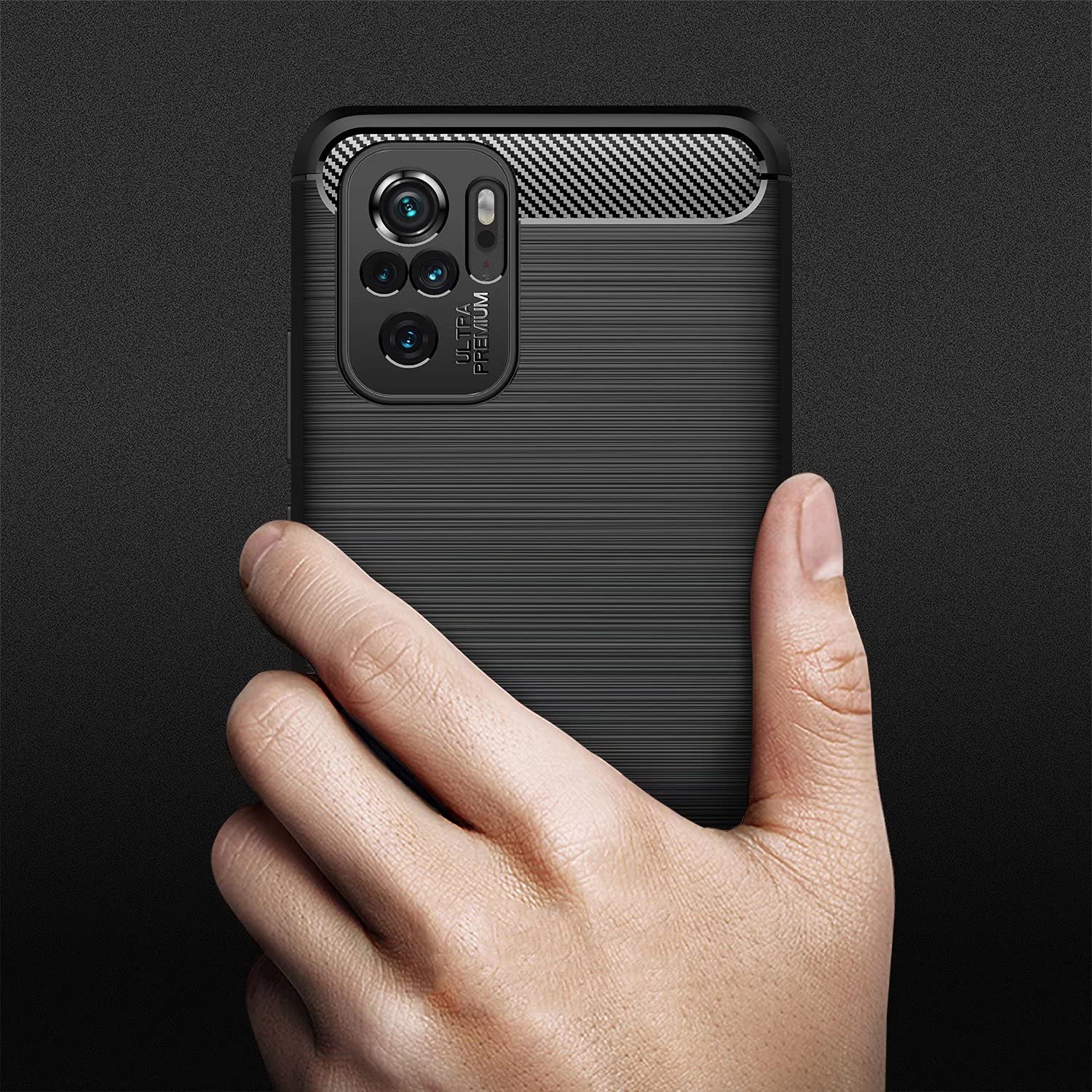 Cover Posteriore In Carbonio E Silicone Nero Per Xiaomi Redmi 10 2022, Custodia Antiurto Morbida