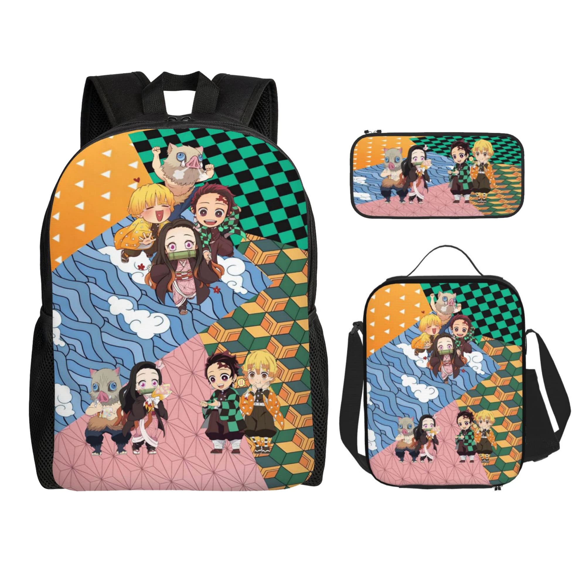 Anime Backpacks Set,Cartoon Laptop Backpacks Teens Backpack Travel Bags Pencil Case Lunch Box (Cute)
