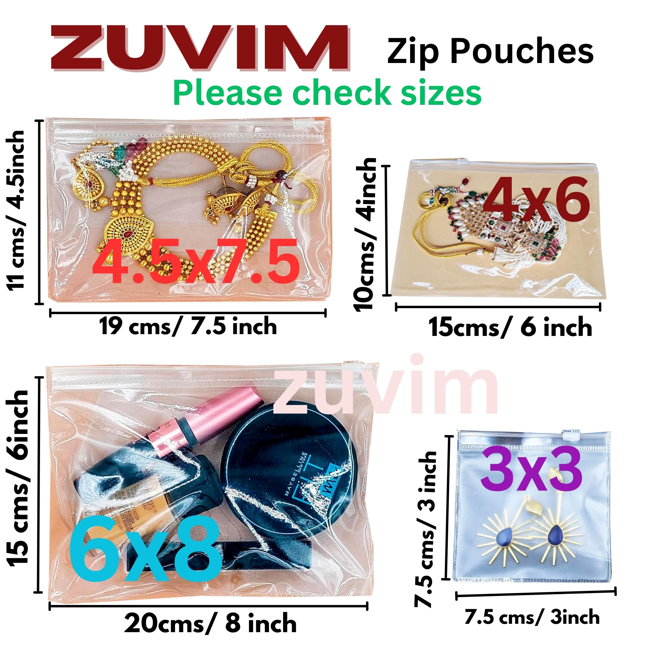 Zuvim Multipurpose Transparent Storage Pouch, 25 Pack, 6x8 Inches, Transparent PVC, Zipper Closure, Jewelry, Makeup, Travel Accessories, Stationery, Personal Care Products 1