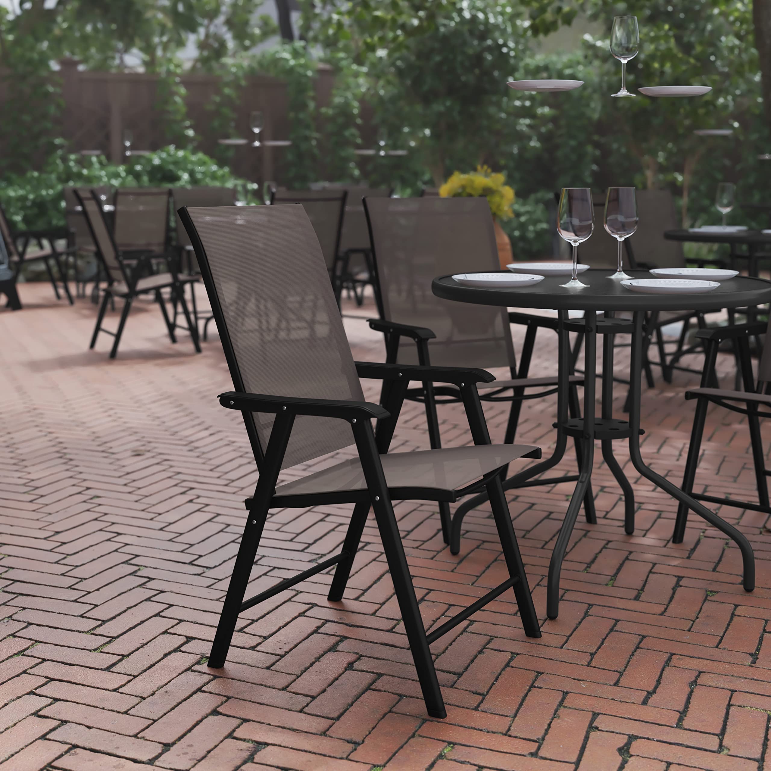 Flash Furniture Paladin Brown Outdoor Folding Patio Sling Chair with