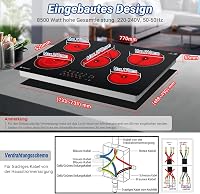 AMZCHEF Beépíthető Üvegkerámia Főzőlap 77 cm - 5 Zónás, Ovális és Tripla Főzőfelülettel, 9 Teljesítményszinttel, Időzítővel, Biztonsági Zárral 9