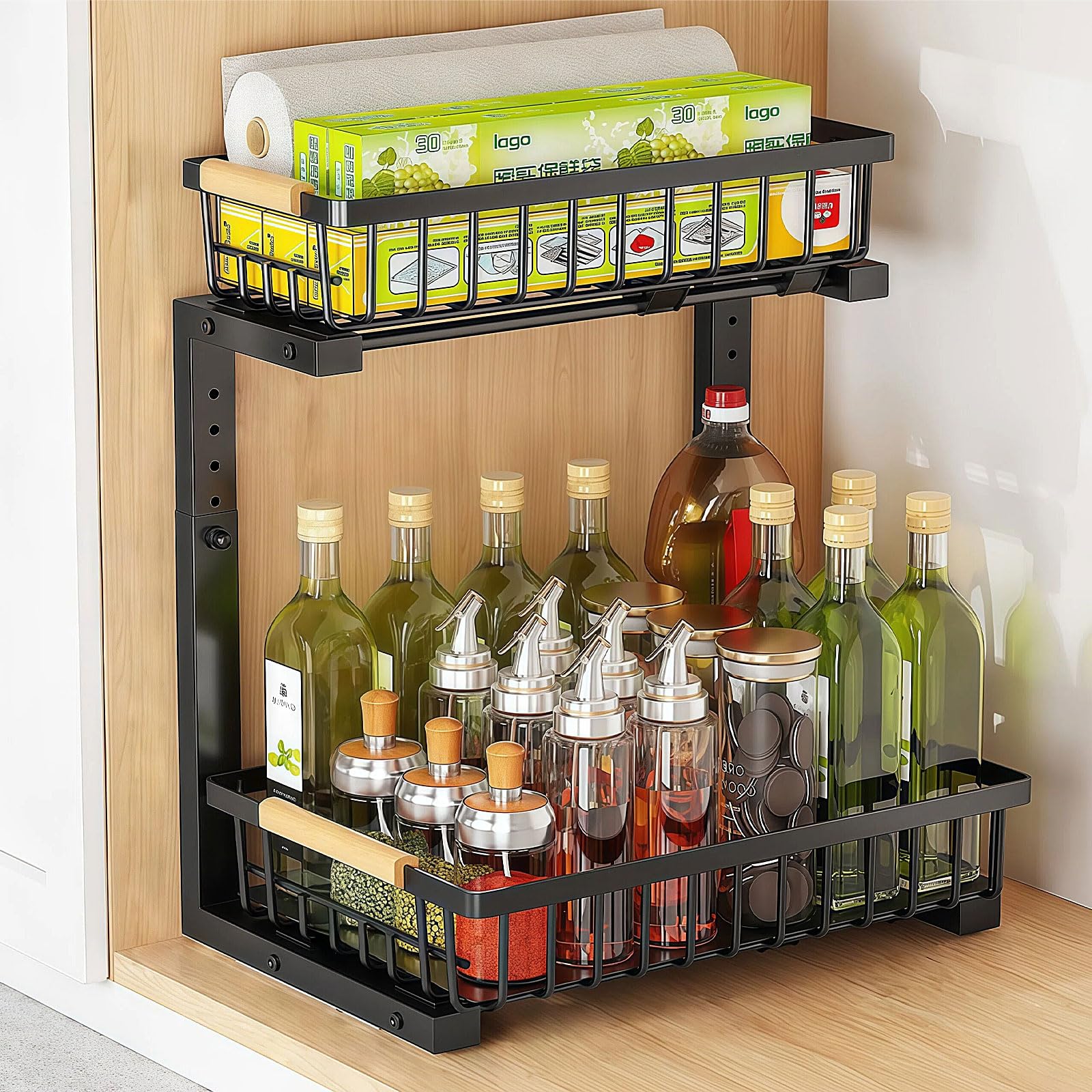 Organiseur sous évier, hauteur réglable, panier de rangement coulissant robuste pour placard extractible, accessoires de salle de bain