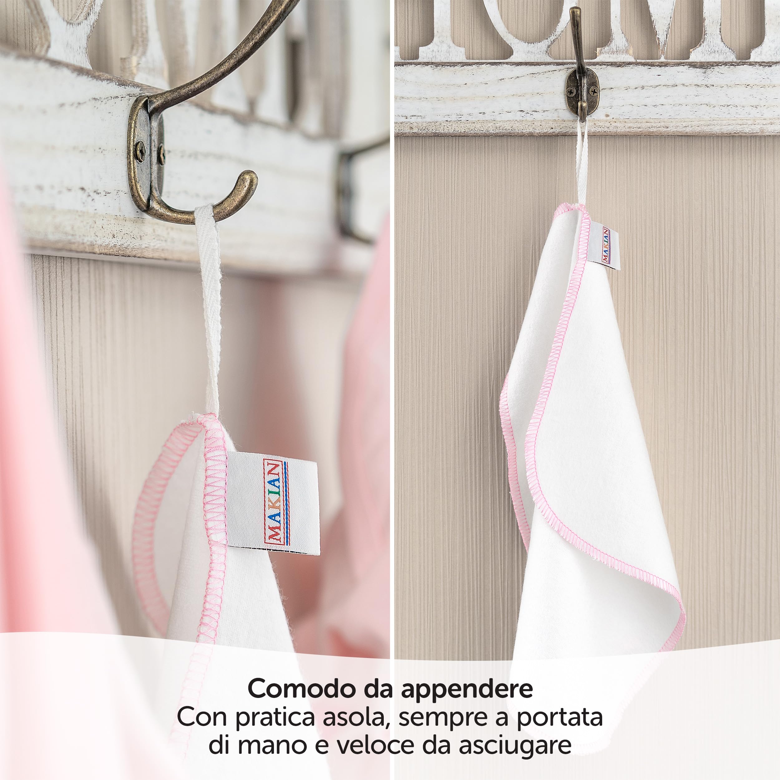 Salviette Neonato 100% Cotone 30x30 cm Oeko-Tex Standard 100 Bianchi Rosa