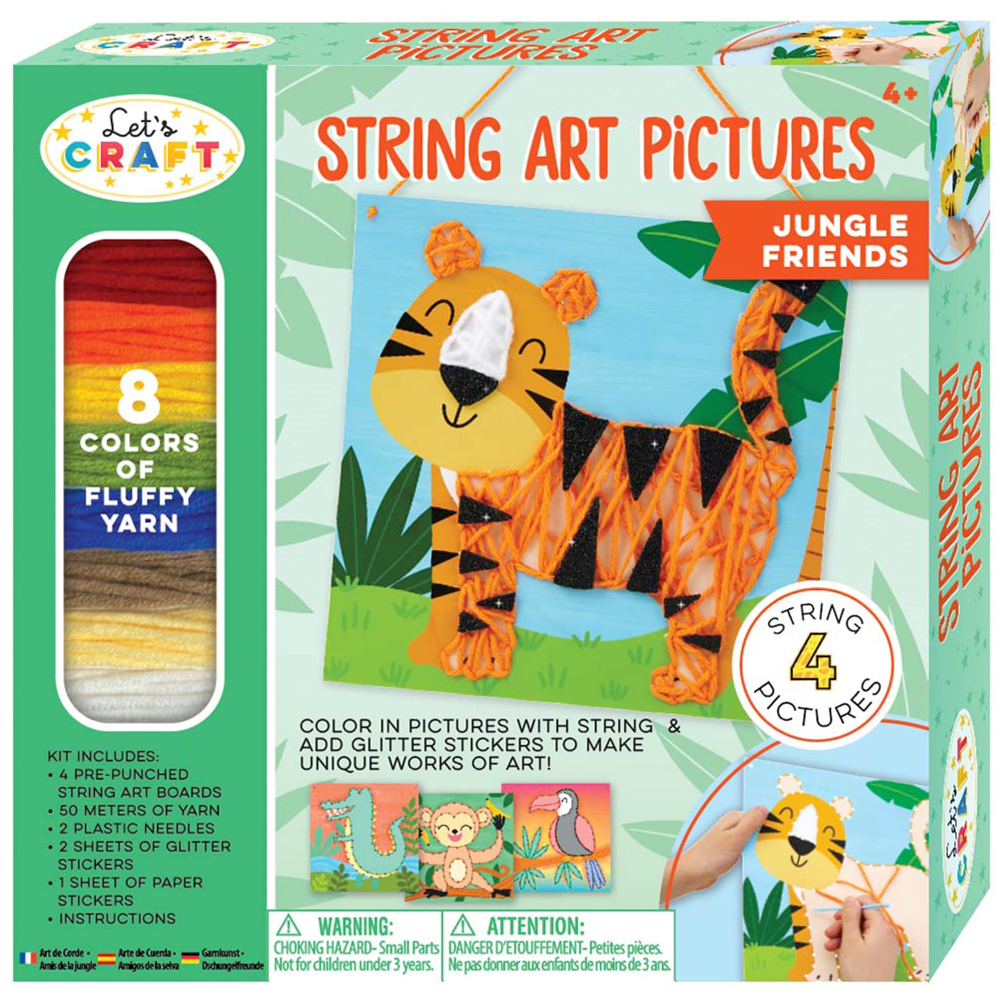 Bright Stripes DIY String Art Kit for Kids Arts and Crafts Projects Fun Creative Activities Children’s Activity Includes Yarn, 4 Pictures, and Stickers, Jungle Friends