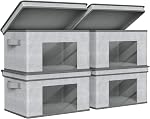 Univivi 2 Openings Design Stackable Storage Boxs with Lid,Clear Window,Handles,Foldable Fabric Storage Baskets High Load Capacity Organizer Baskets for Closet,4PC,16.5"