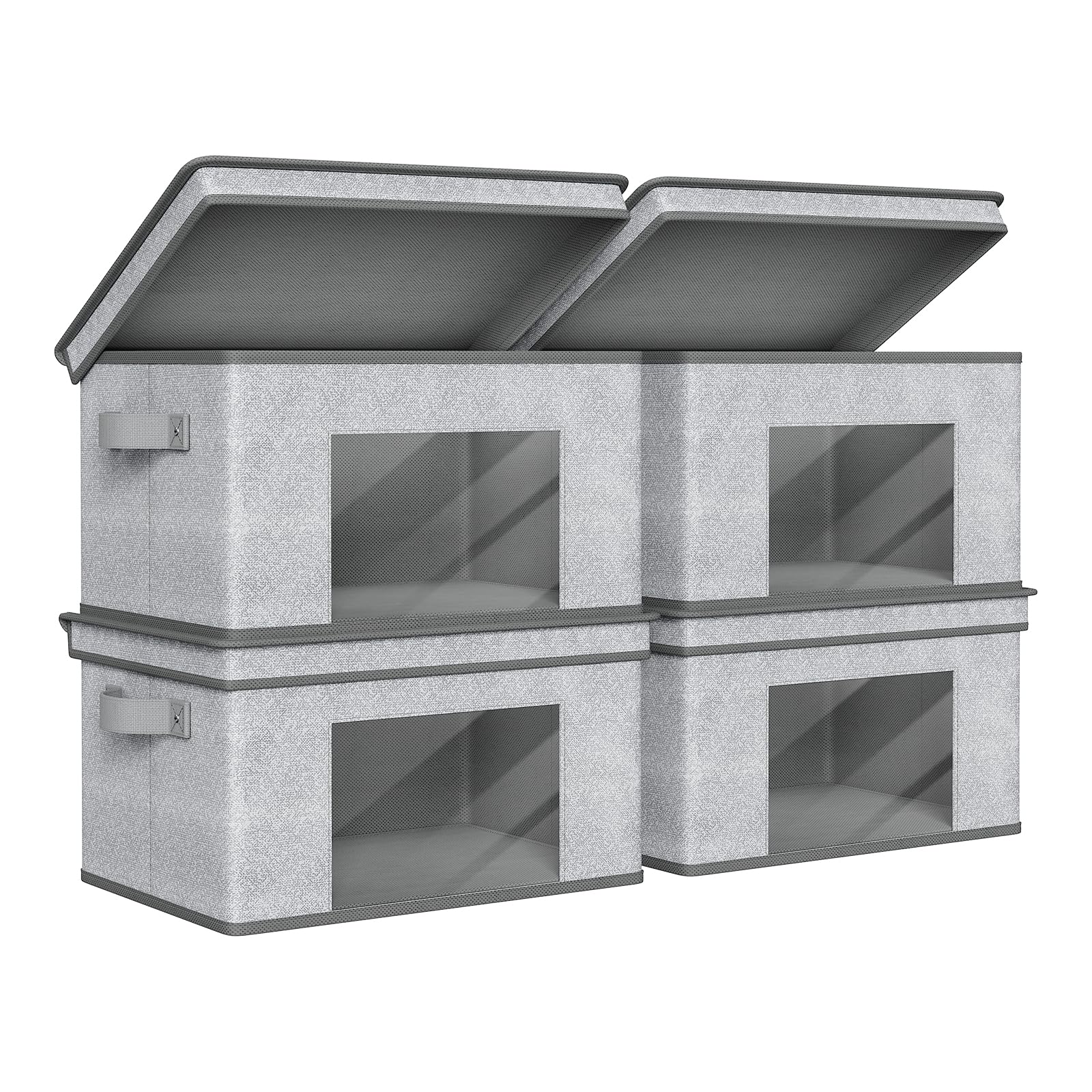 Univivi Faltbare Aufbewahrungskörbe aus Stoff mit Deckel, faltbare Aufbewahrungsboxen für Zuhause, Schrank, Spielzimmer, 35,6 x 25,4 x 21,6 cm (Grau, 4er-Pack)