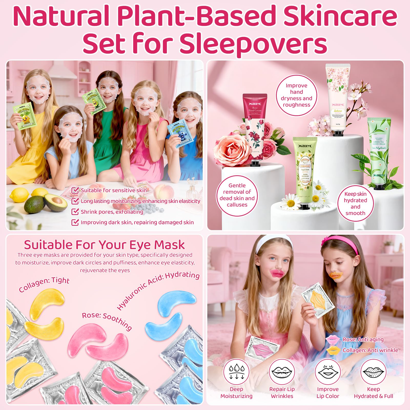 121 articoli per feste per pigiama party per ragazze, kit per pigiama party delicato per tutti i tipi di pelle, include maschera per viso, labbra e occhi, bombe per pediluvio, crema per le mani