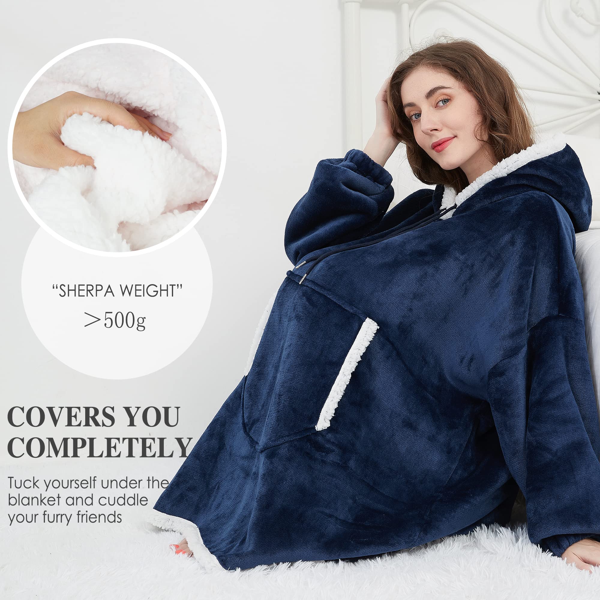 Viviland - Felpa con cappuccio sherpa, morbida, calda, con grande tasca anteriore, per guardare la TV, coperta per adulti