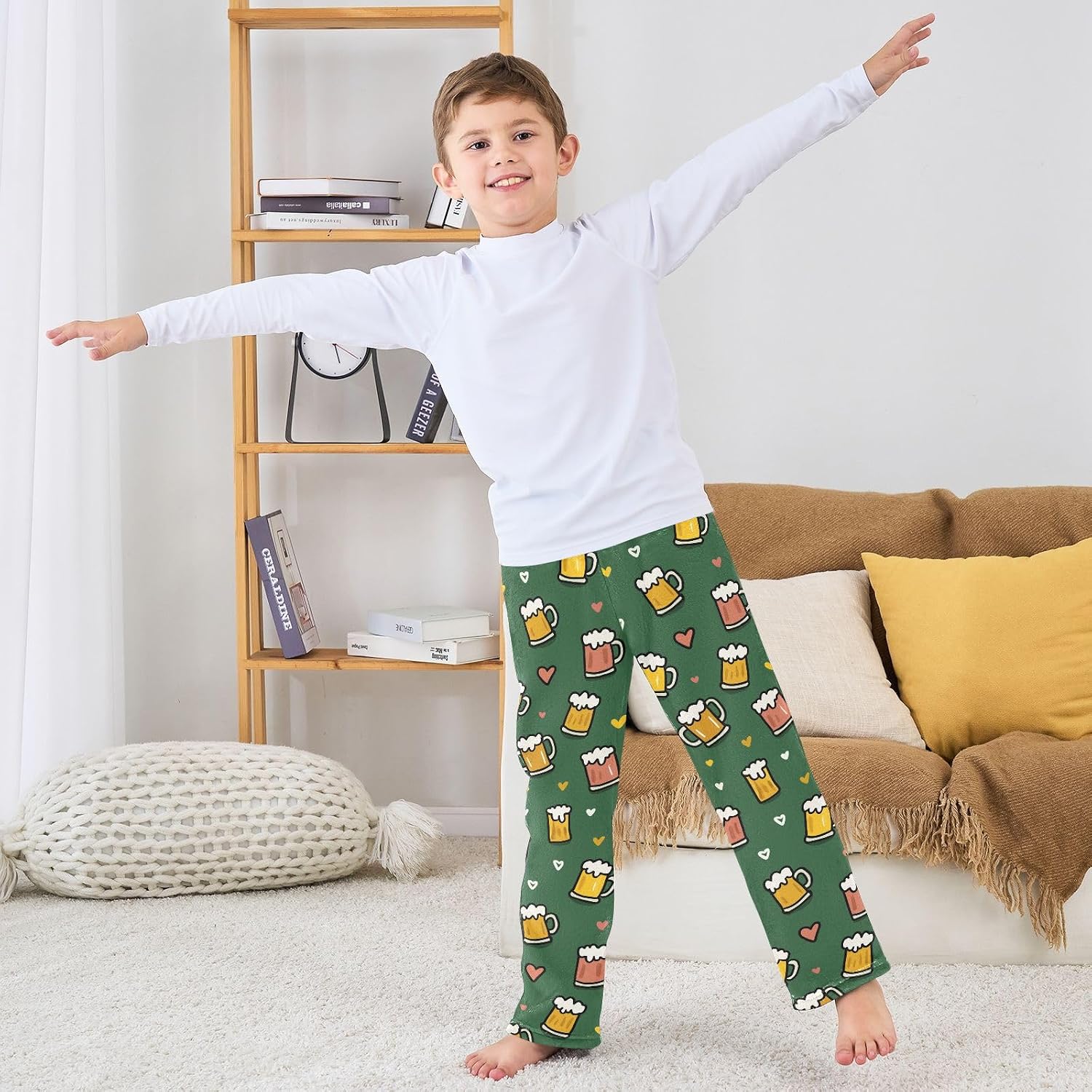 visesunny Cute Beer Mug Heart Boys Pants for Kids Fleece Bottoms Long Jogger Pants Trousers with Pockets Size 6-14Y
