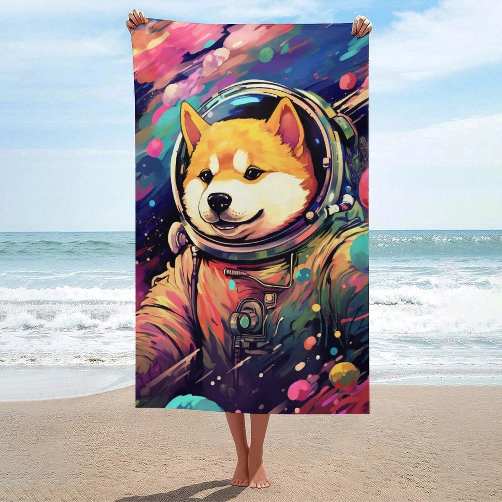 Serviette de plage Space Dog drap de bain idéal pour le camping