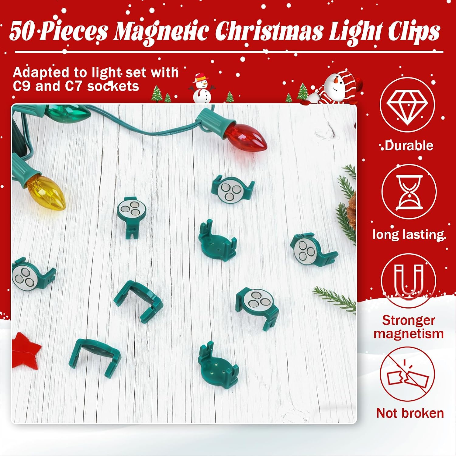 UQM 50 Pack Magnetic Christmas Light Clips, Strong Magnet for C9 C7 Sockets image 5