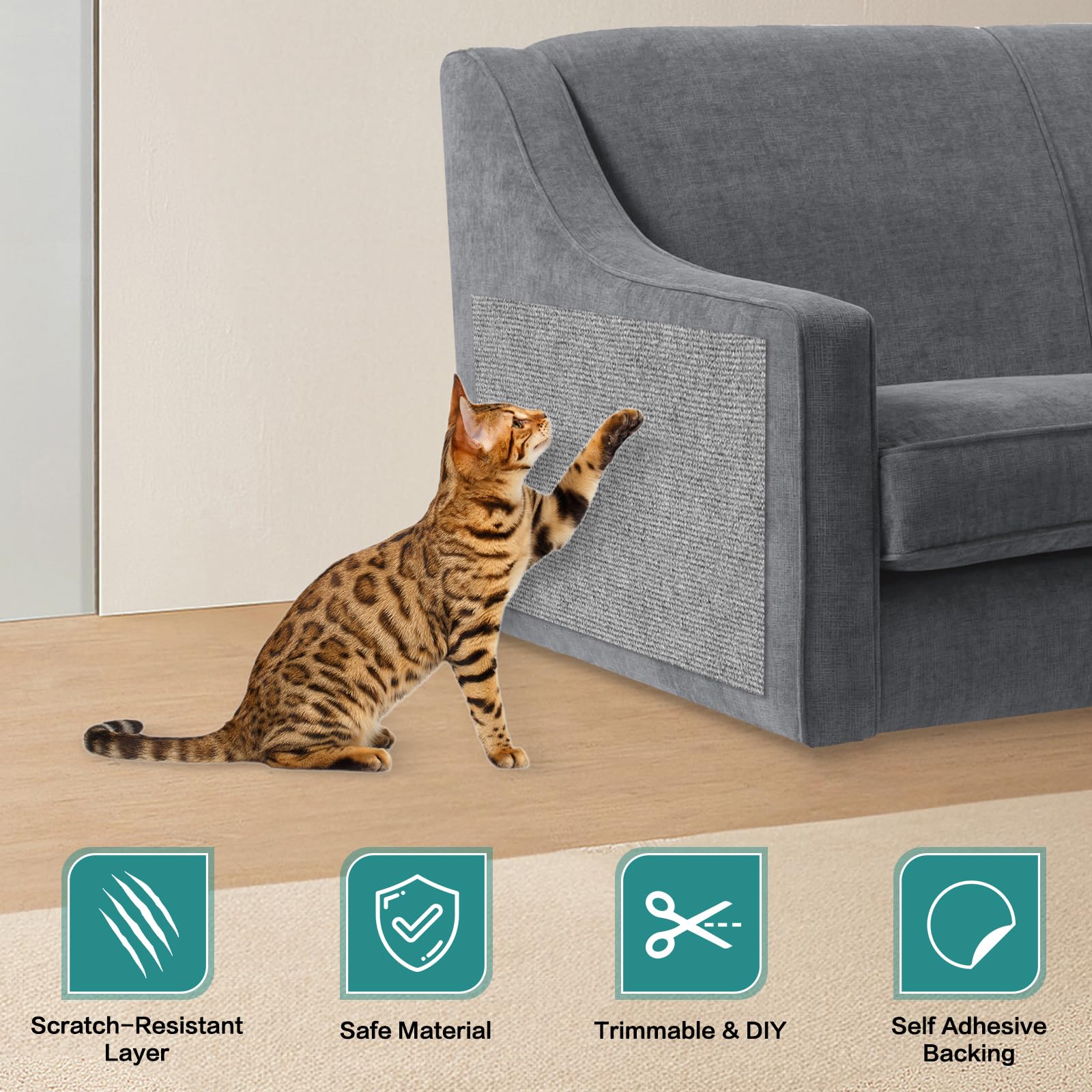 Tappeto tiragraffi per gatti divano adesivo protezione divano graffi gatto copridivano adesivo antigraffio (grigio chiaro, 40cm×4m)
