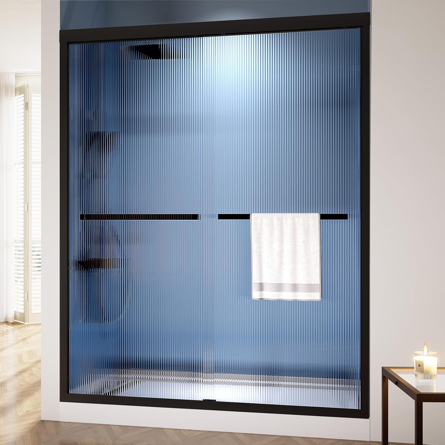 MORVANO Double Sliding Shower Door 56-60" W x 72" H, Semi-Frameless Bypasss Bathroom Glass Shower Sliding Doors, Walk-in Glass Shower Door with 1/4" (6mm) SGCC Certified Tempered Glass, Matte Black