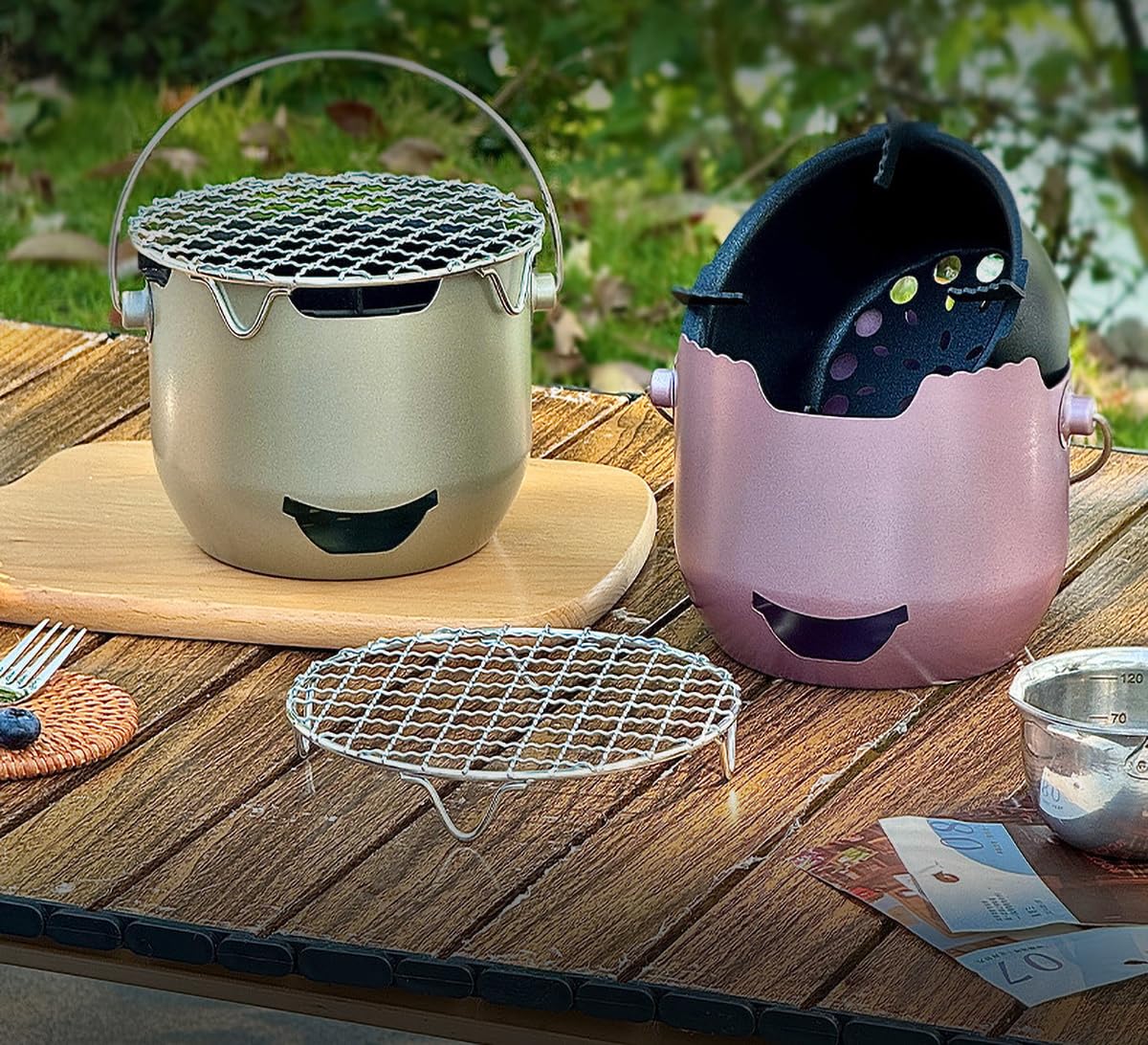 Amazon | ミニ小さな炭火コンロ キャンプストーブ 七輪型 ウッド