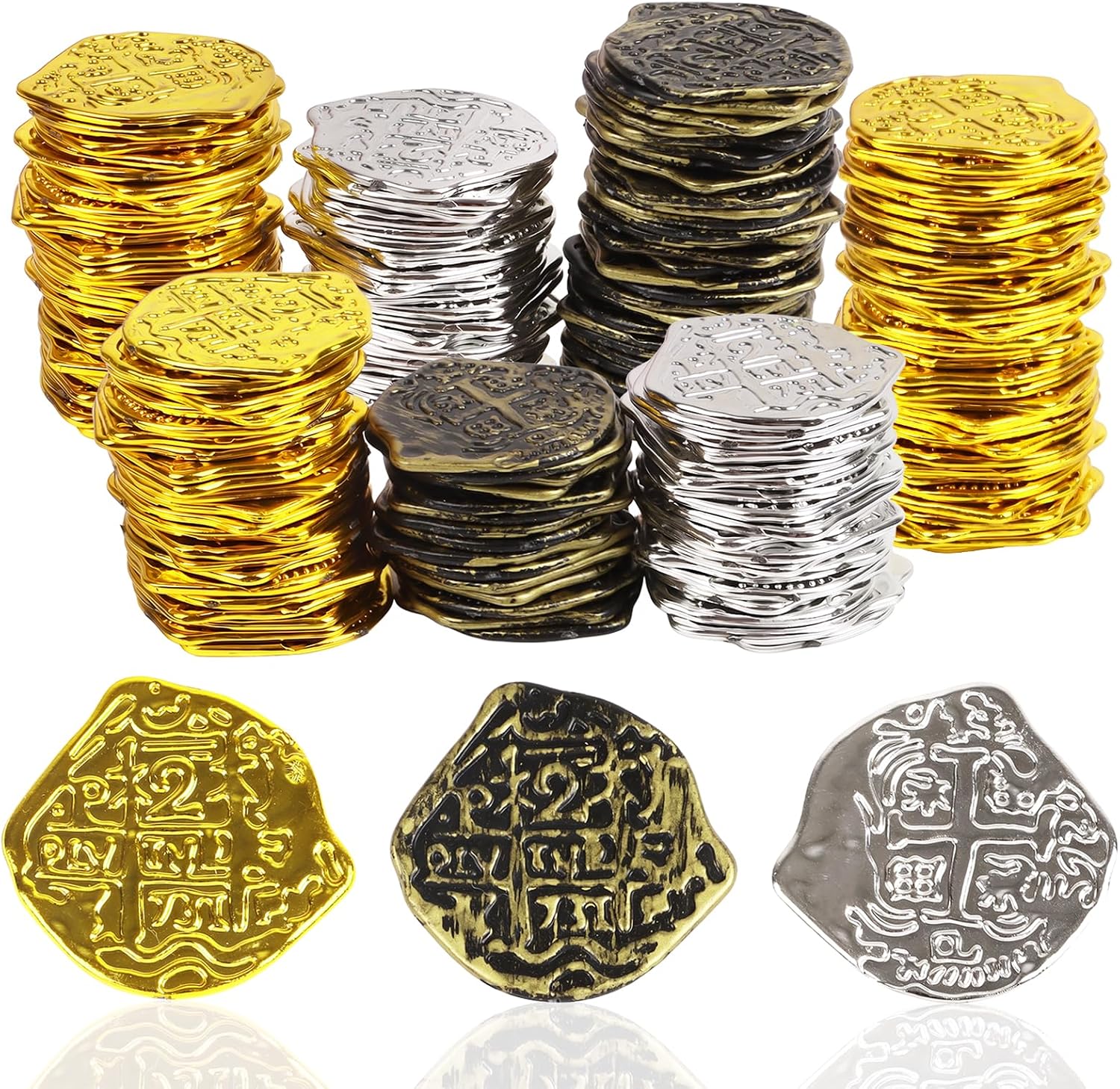 DIYASY 100 Pcs Plastic Pirate Gold Coins, Fake Play Gold Coins for Pirate