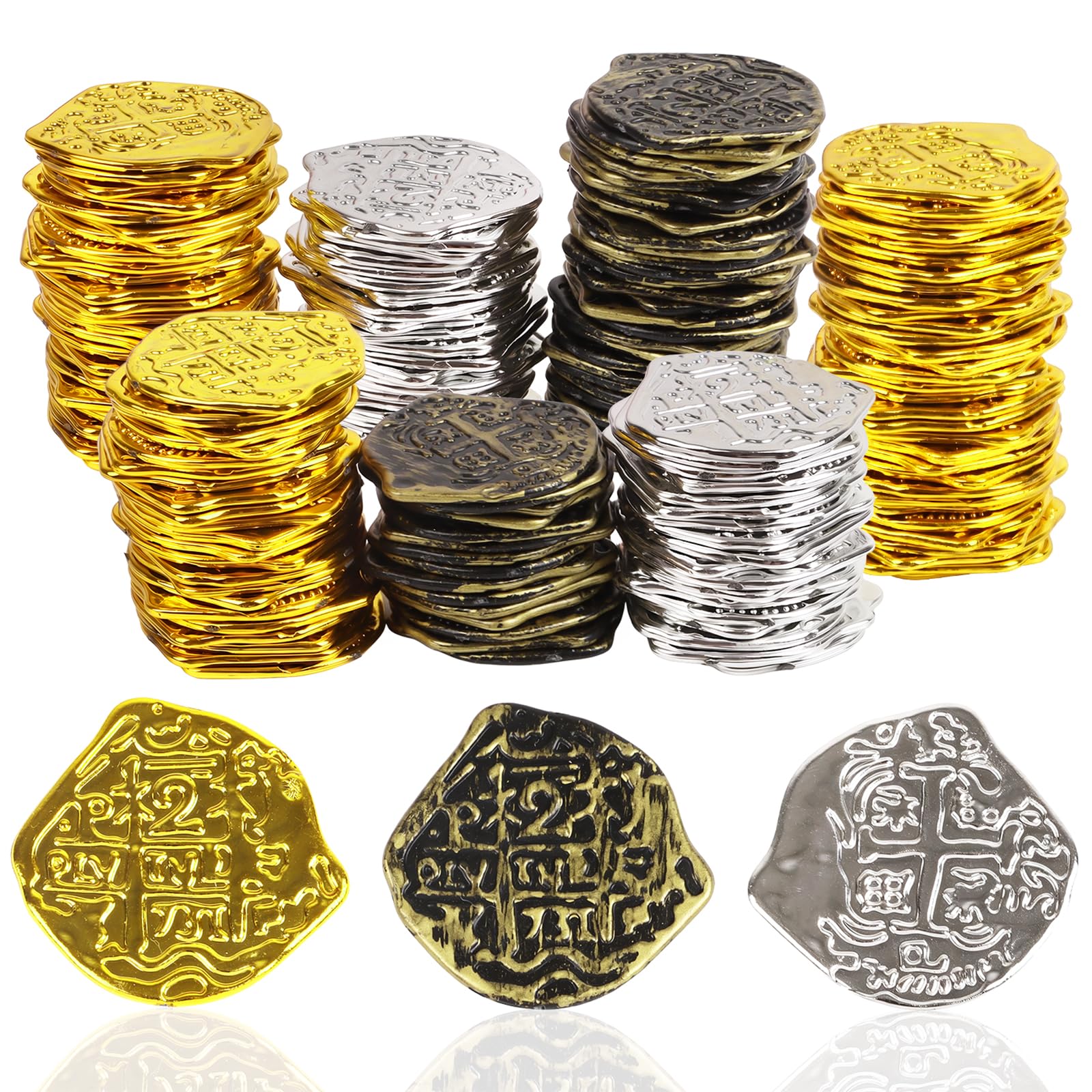 VEYLIN 100 Pcs Pirate Coins Set in Gold, Silver and Copper