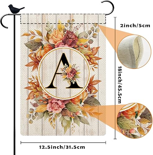 Miniatura 6 de Bandera de jardín pequeña con monograma con letra A, bandera de arpillera para familia, apellido, inicial, 12.5 x 18 pulgadas, bandera floral de