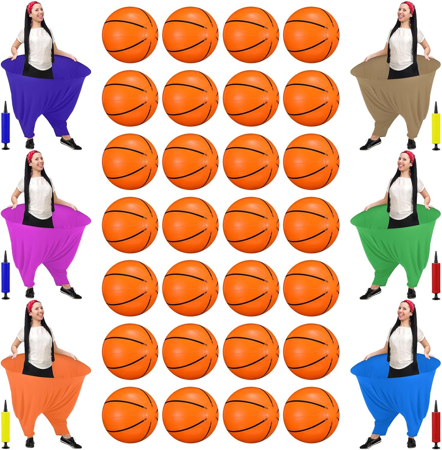 Granny Pants Outdoor Game, Hilarious Inflatable Ball Relay Set with Granny Giant Stretchy Pants, Balls and Pump, Team Relay Family Reunion Party Field Game Set