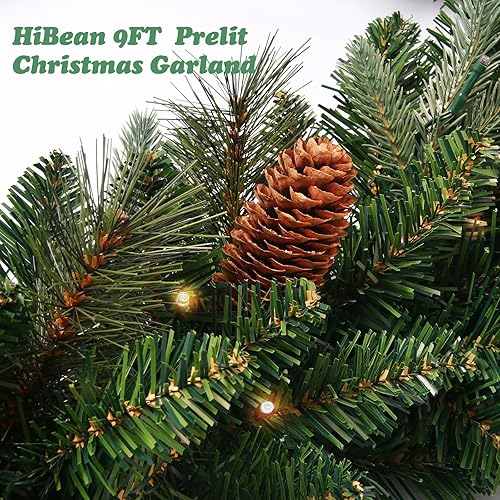 Miniatura 3 de Guirnalda de Navidad de 9 pies con piñas, Guirnalda de Navidad Preiluminada Follaje Verde para Exteriores Guirnalda de Pino Iluminada, Guirnalda
