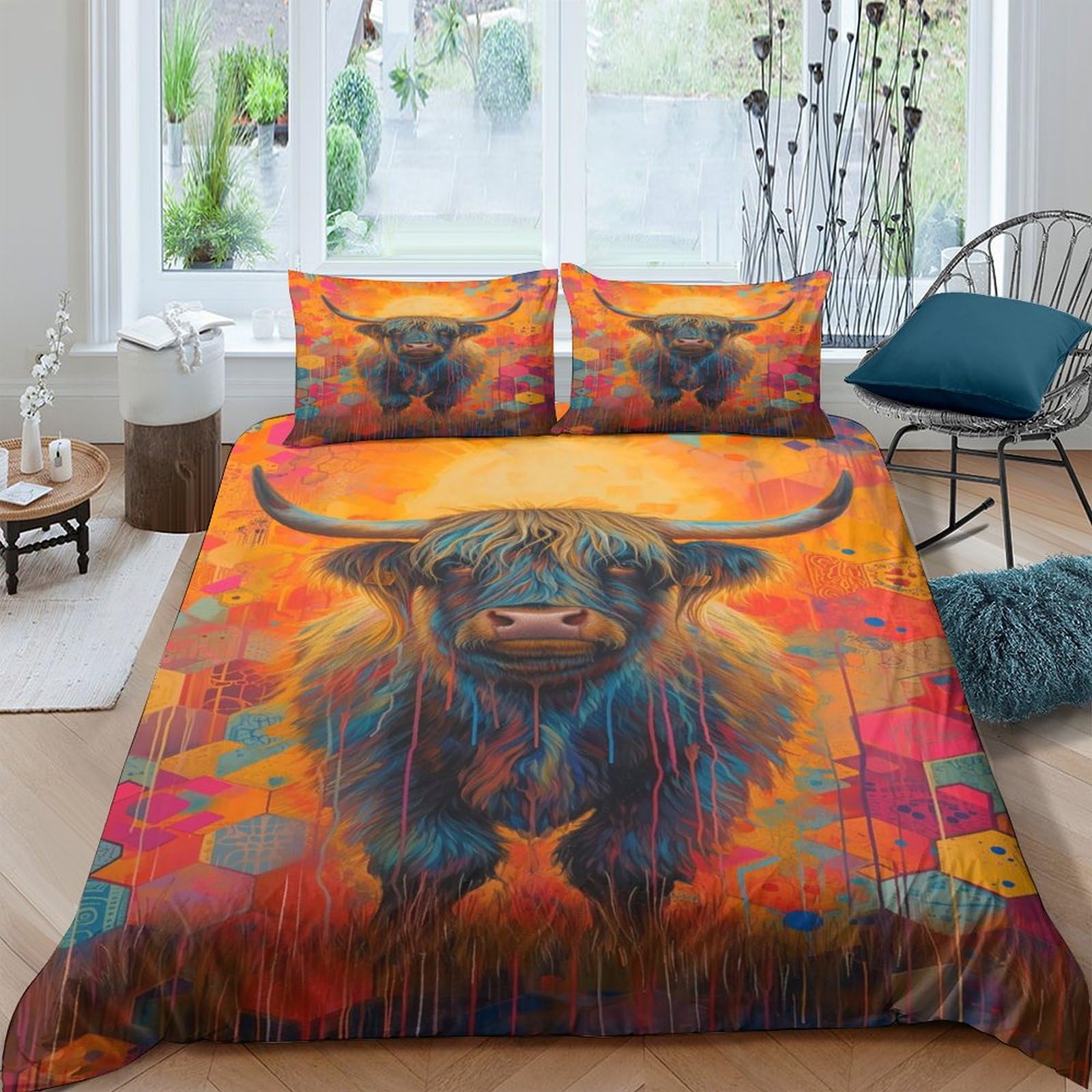 Parure de lit King size au confort hôtelier en microfibre douce motif Highland Cattle