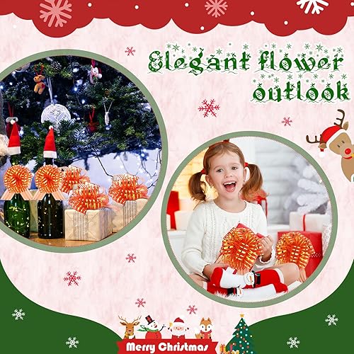 Miniatura 6 de Poen 24 lazos grandes de organza de 6 pulgadas con cinta para envolver regalos, cestas de boda (rojo, dorado)