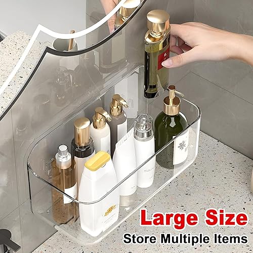 Miniatura 5 de Diesisa Acrylic Wall Mount Organizer - 10.6" D x 5" W x 6" H, Large Size Adhesive Wall Self - Shower Caddies Organizer - Bathroom Shelves with Self