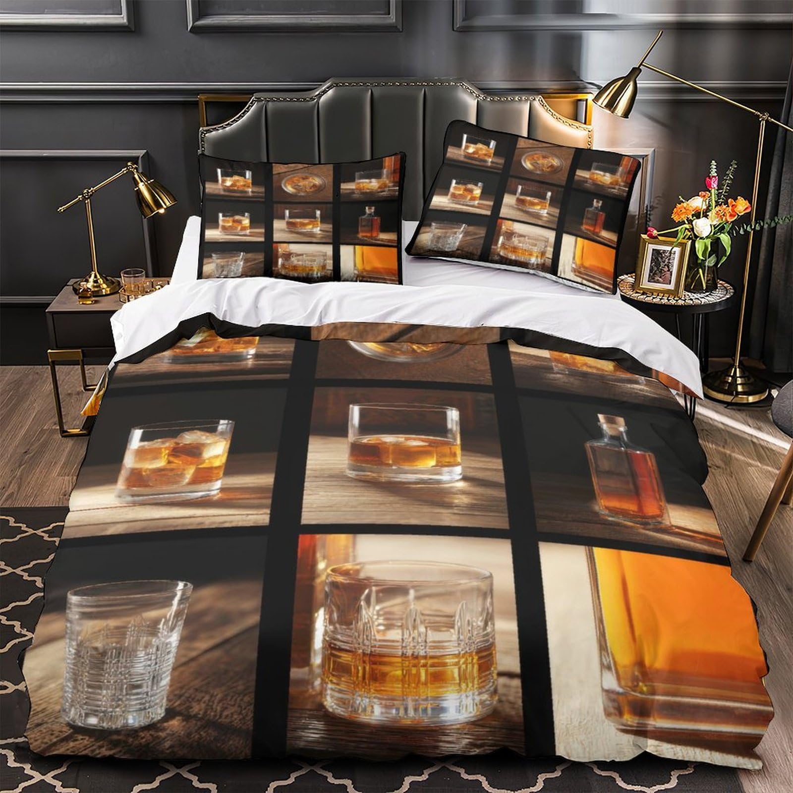 Drap de couette verre à whisky 3D pour un lit super king moderne
