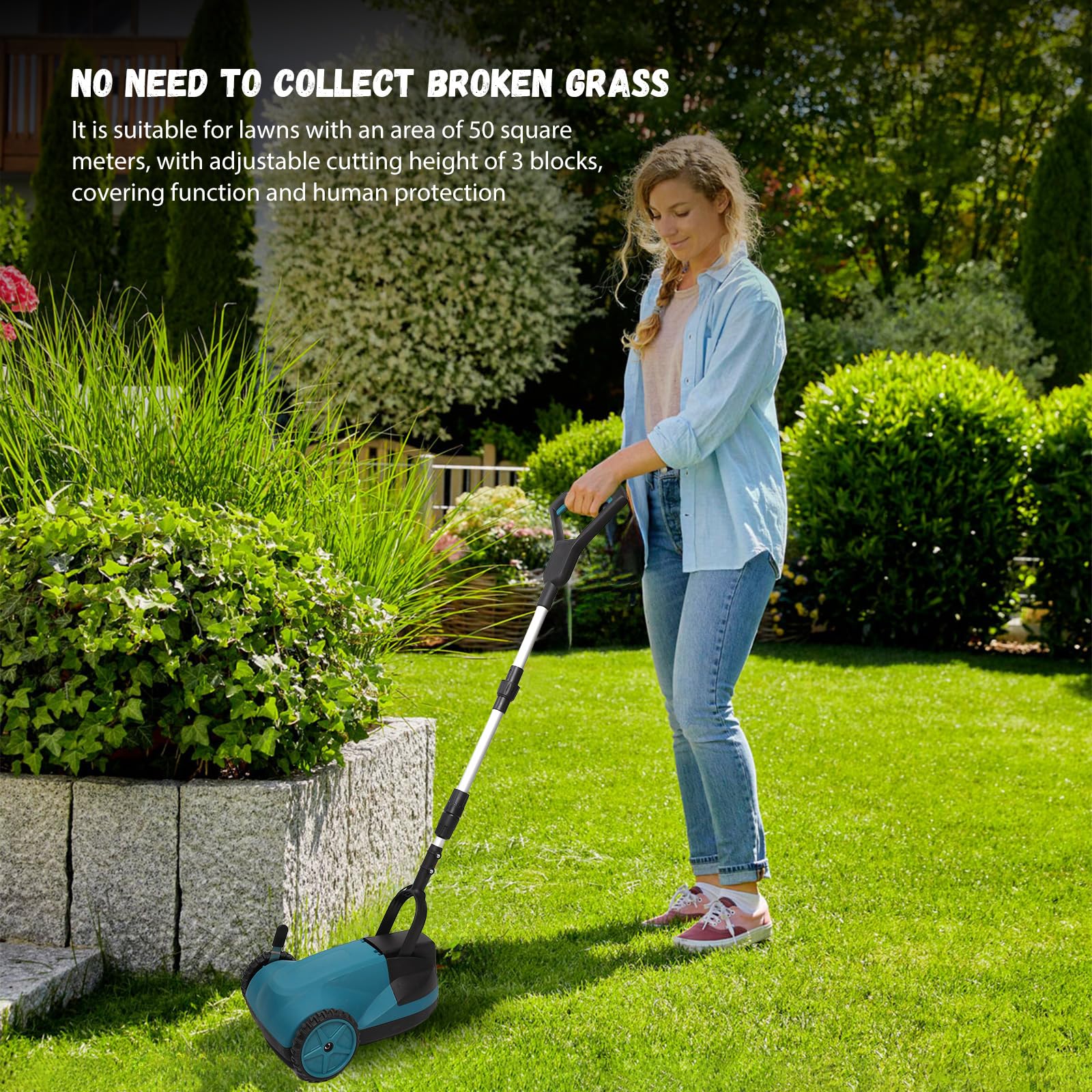 Cortacésped inalámbrico 2 en 1, motor sin escobillas, ligero (1) | Cortacésped con batería, compacto, ligero, sistema Safe Tilt 20°-70°, ideal para jardines pequeños de hasta 50 m²