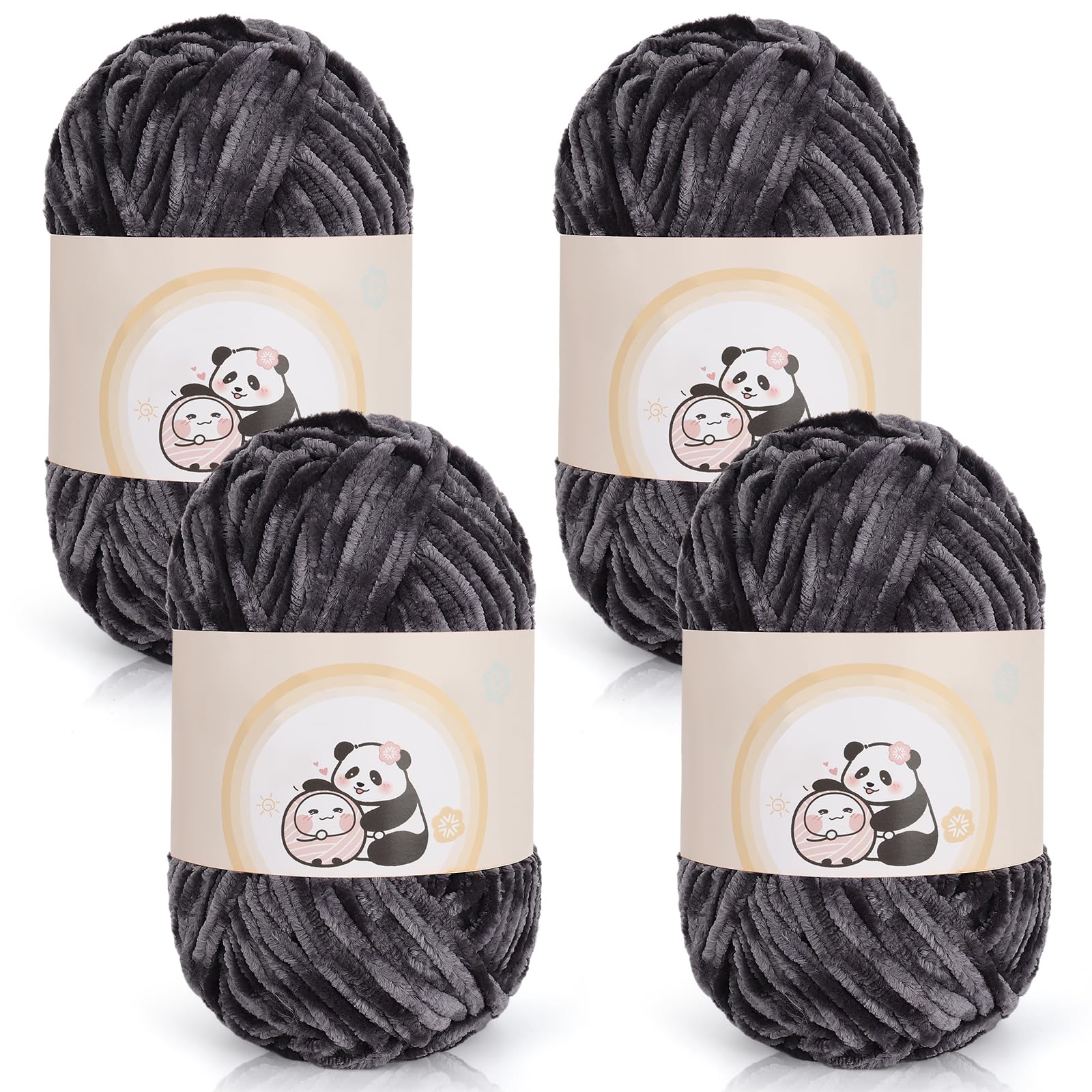 Aeelike Chenille Yarn Set 400g, 4 Pack Plush Chenille Thick Wool for Knitting 100g Balls