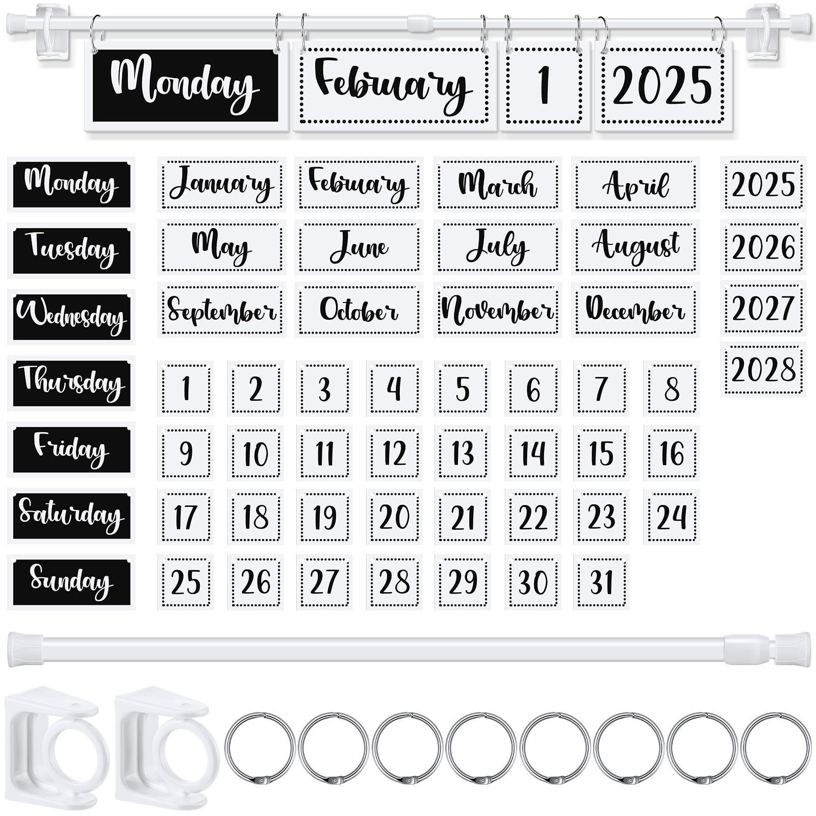 Kosiz Back to School Classroom Flip Calendar with Holder Include 53 Date Cards with Adjustable Holder Bulletin Board Calendar Set Teacher Must-Have Classroom Organization Kit for School Home Supplies