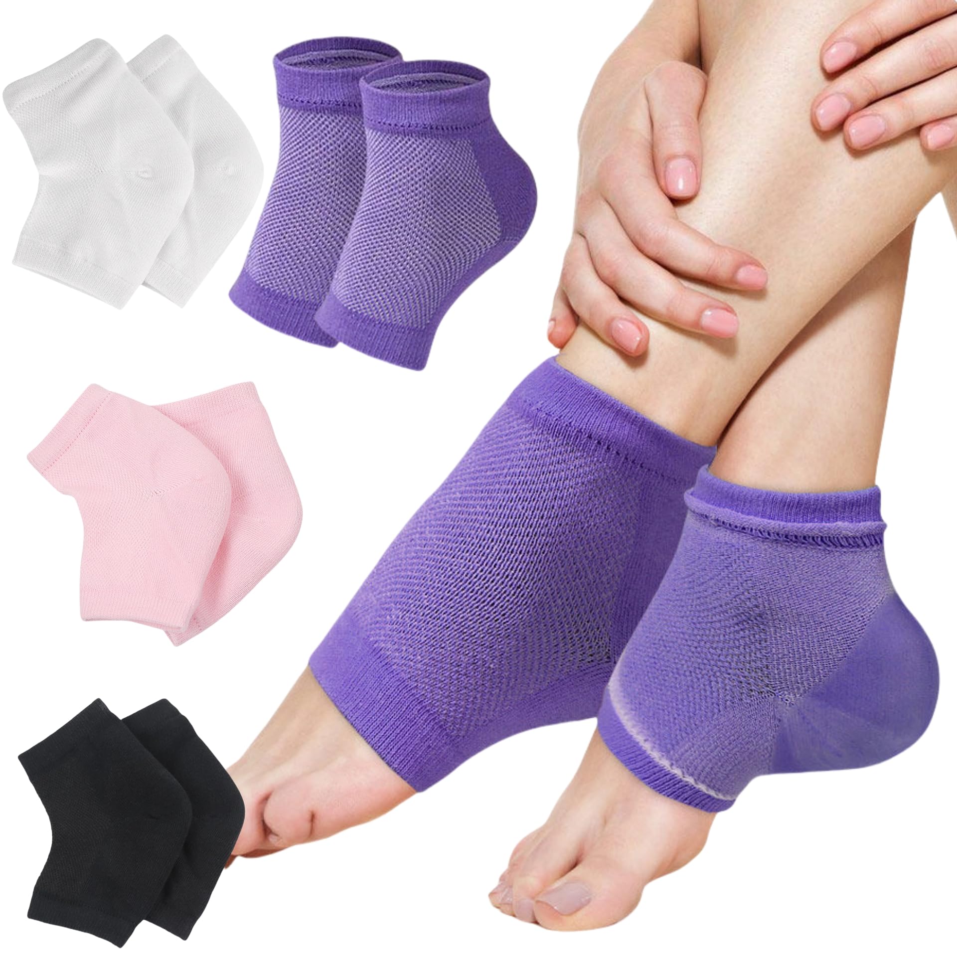 JDLYEVERJDLYEVER Moisturizing Gel Heel Socks 4-Pack Open Toe Socks, Featuring Breathable Mesh Gel Liner, Anti-Slip Design, Moisture-Wicking & Cracked Heel Repair, Ideal for Dry & Hard Feet, Toeless Comfort