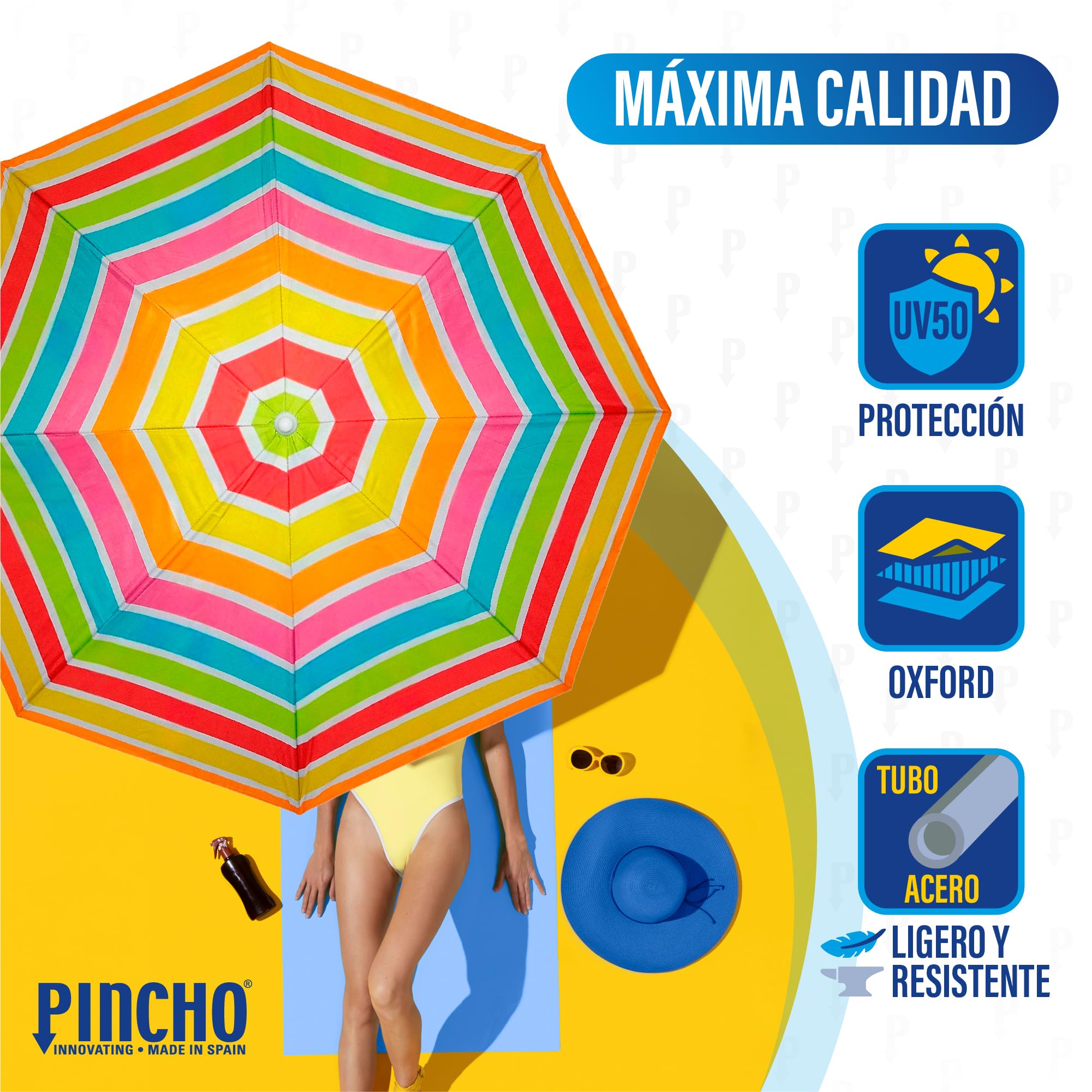 Pincho Strandschirm, 180 cm, winddicht, mit Ankerhalterung, UV50+, Stahlrohr 22 mm, Tragetasche, rostfreie Stäbe, leicht, Garten, TH Blau, 180 cm