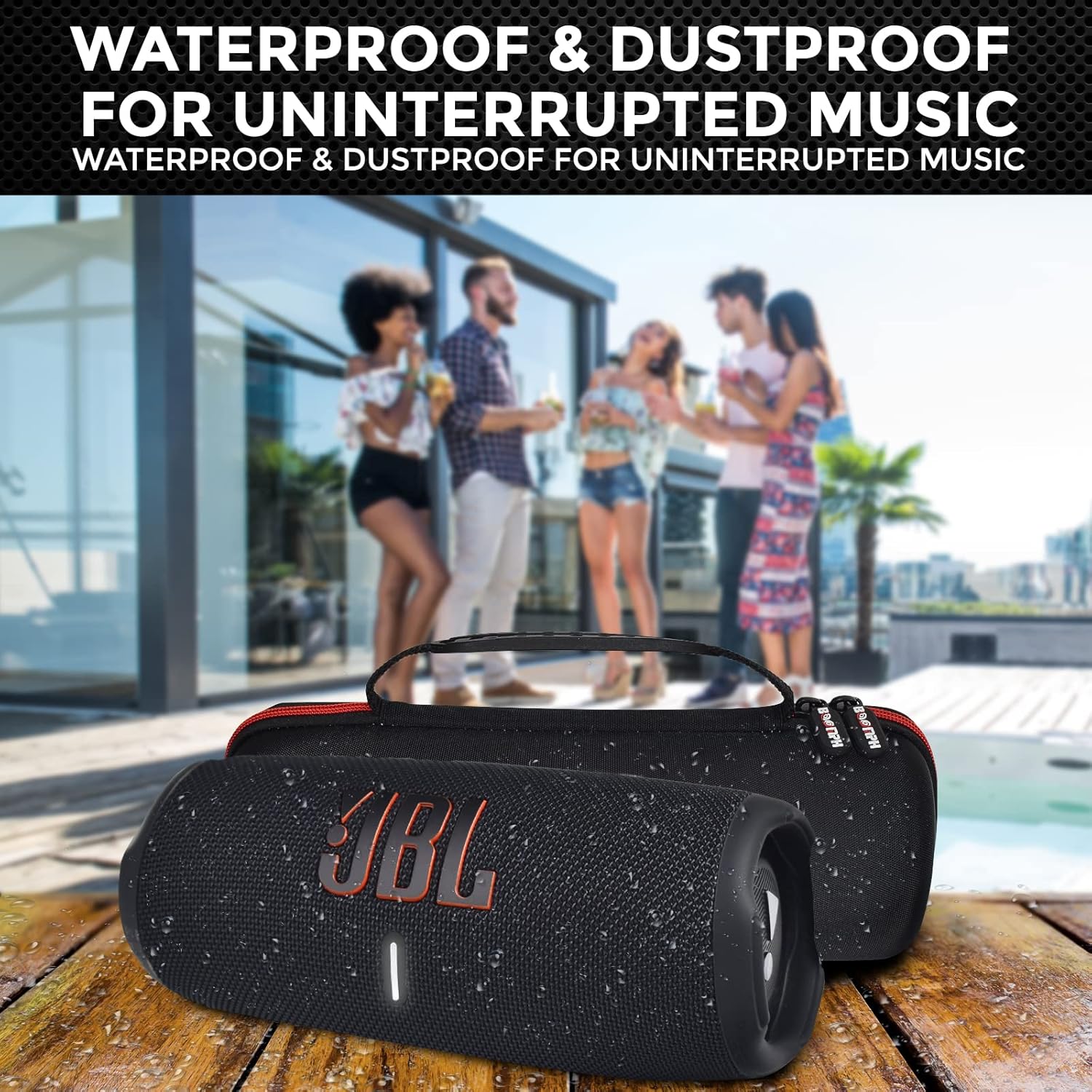 JBL Charge 5 Portable Waterproof Wireless Bluetooth Speaker Bundle with Boomph Portable Hard Carrying Protective Case - Black - Image 2