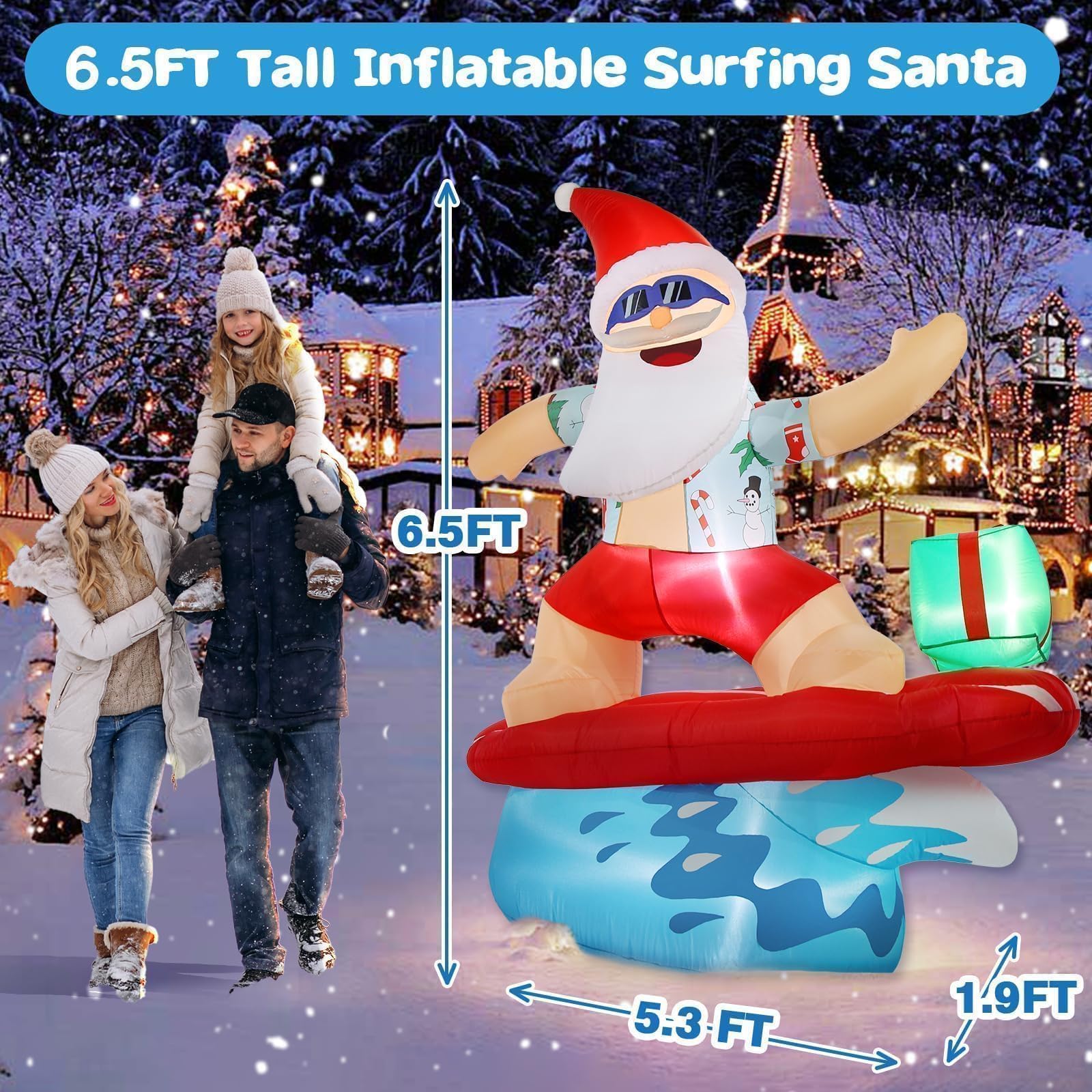 Decorazioni natalizie gonfiabili di Babbo Natale, per esterni, 2,5 m, hawaiano, surf, gigante, grande, alto, divertente, decorazione natalizia per cortile, decorazione per interni ed esterni