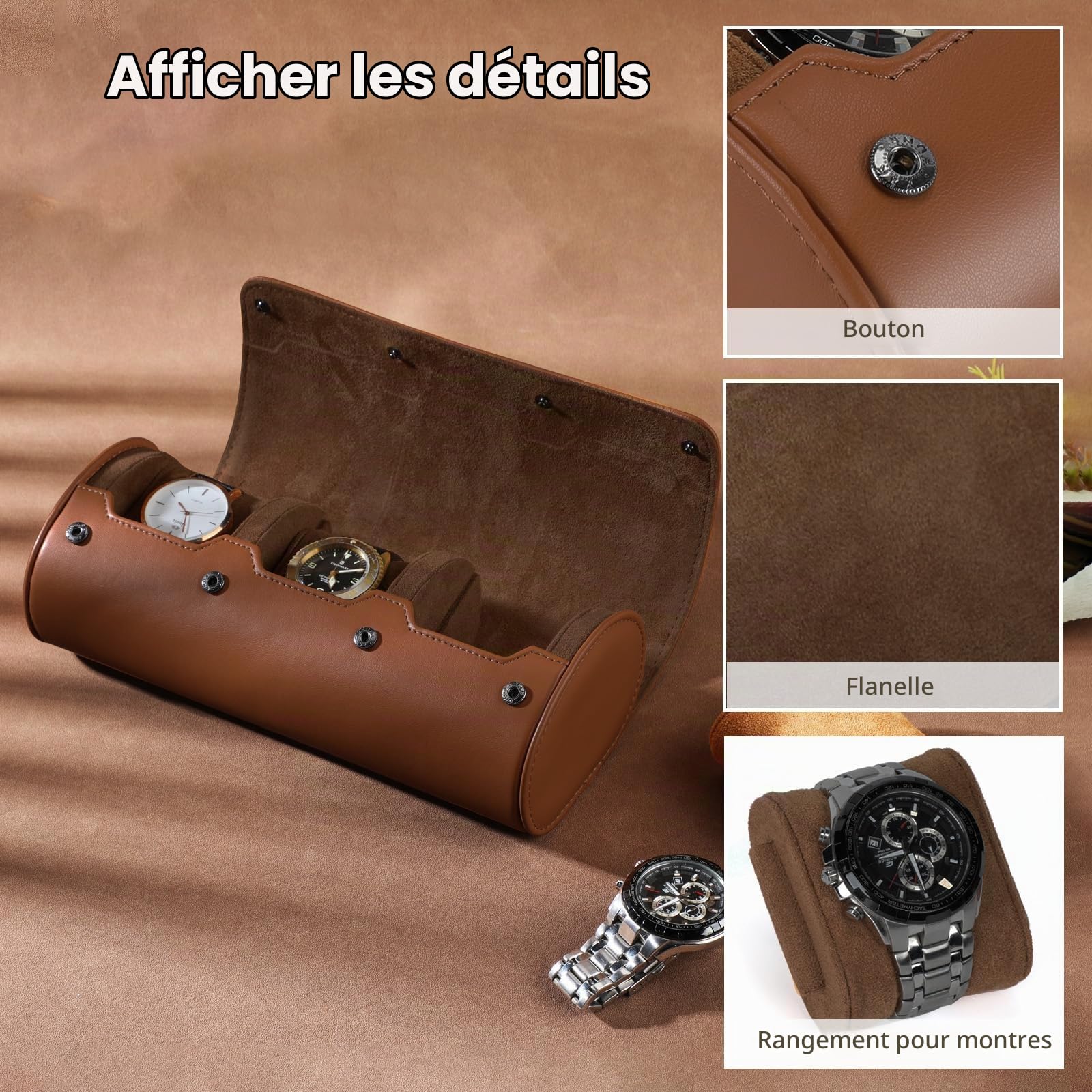 BAIGIO Coffret Montre Homme et Femme - Boîte de Rangement Montre Voyage (Marron foncé-3)