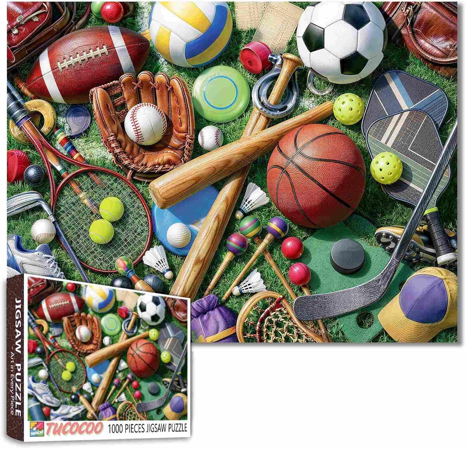 Sports Equipment Jigsaw Puzzles for Adults Balls Collage 1000 Pieces Puzzles for Challenging Family Activity Games Colorful Multi Sport Art Jigsaw Puzzle DIY Craft Puzzles 19.7 x 27.6 Inches