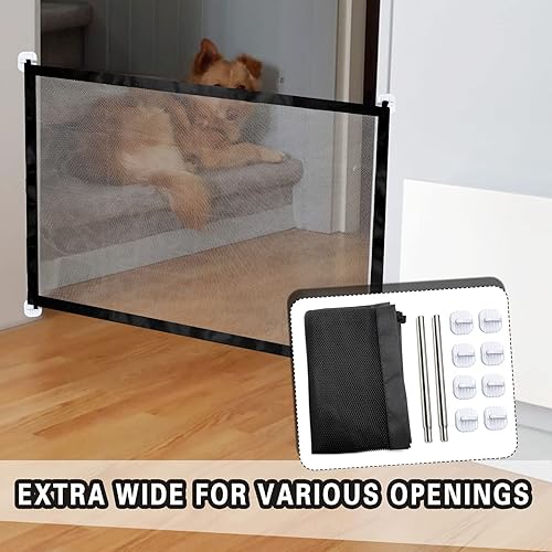 Miniatura 4 de Puertas para perros para casa, portones plegables portátiles para mascotas, puerta mágica de malla para interiores para escaleras y puertas, 29.52 x